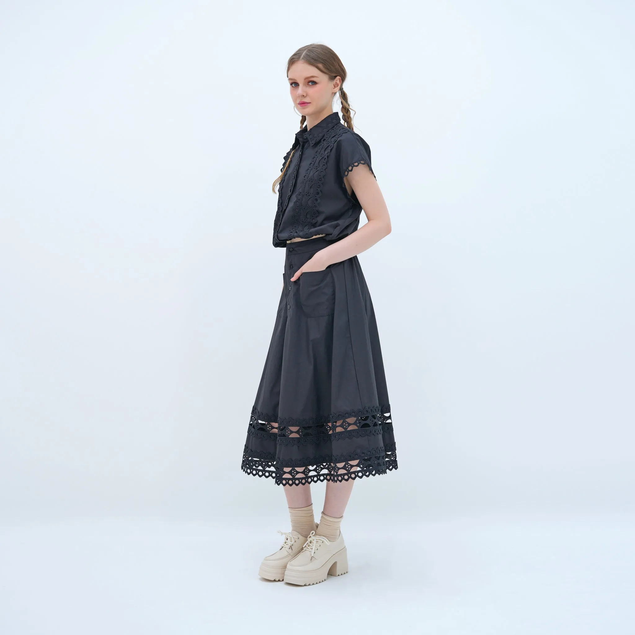 Blouse & Midi Skirt Set Outfit Combo Detachable Detail