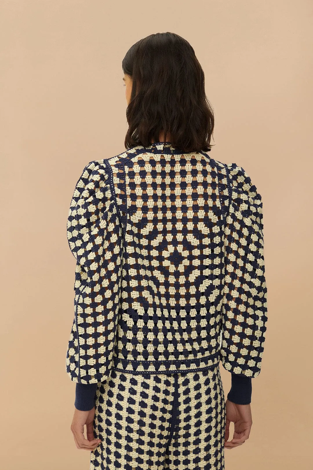 Cozy Finish Blue & White Crochet Cardigan