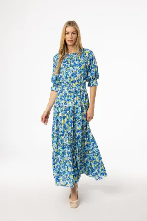 EasyCareMaterial Perfect Day-to-Night Blue Floral Smocked Maxi Dress