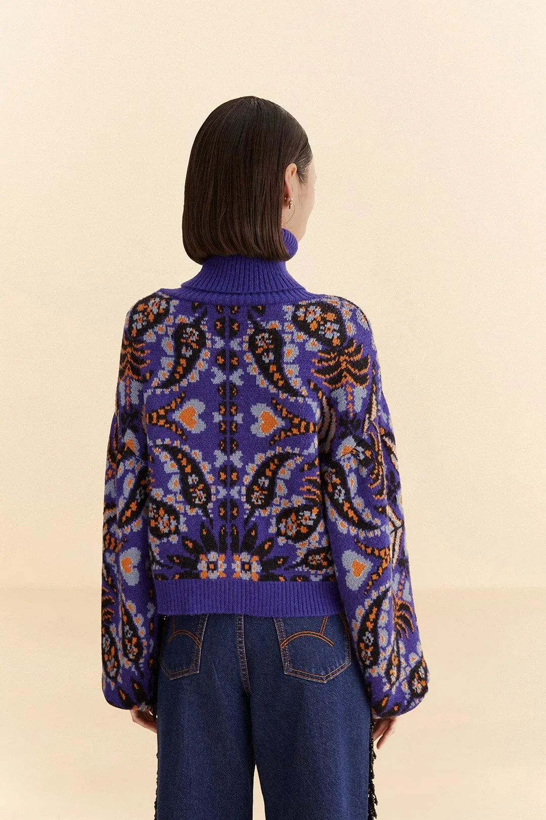 Blue Martina Scarf Sequin Embroidered Knit Cardigan WaterRepellent Finish LowImpact Dye Process