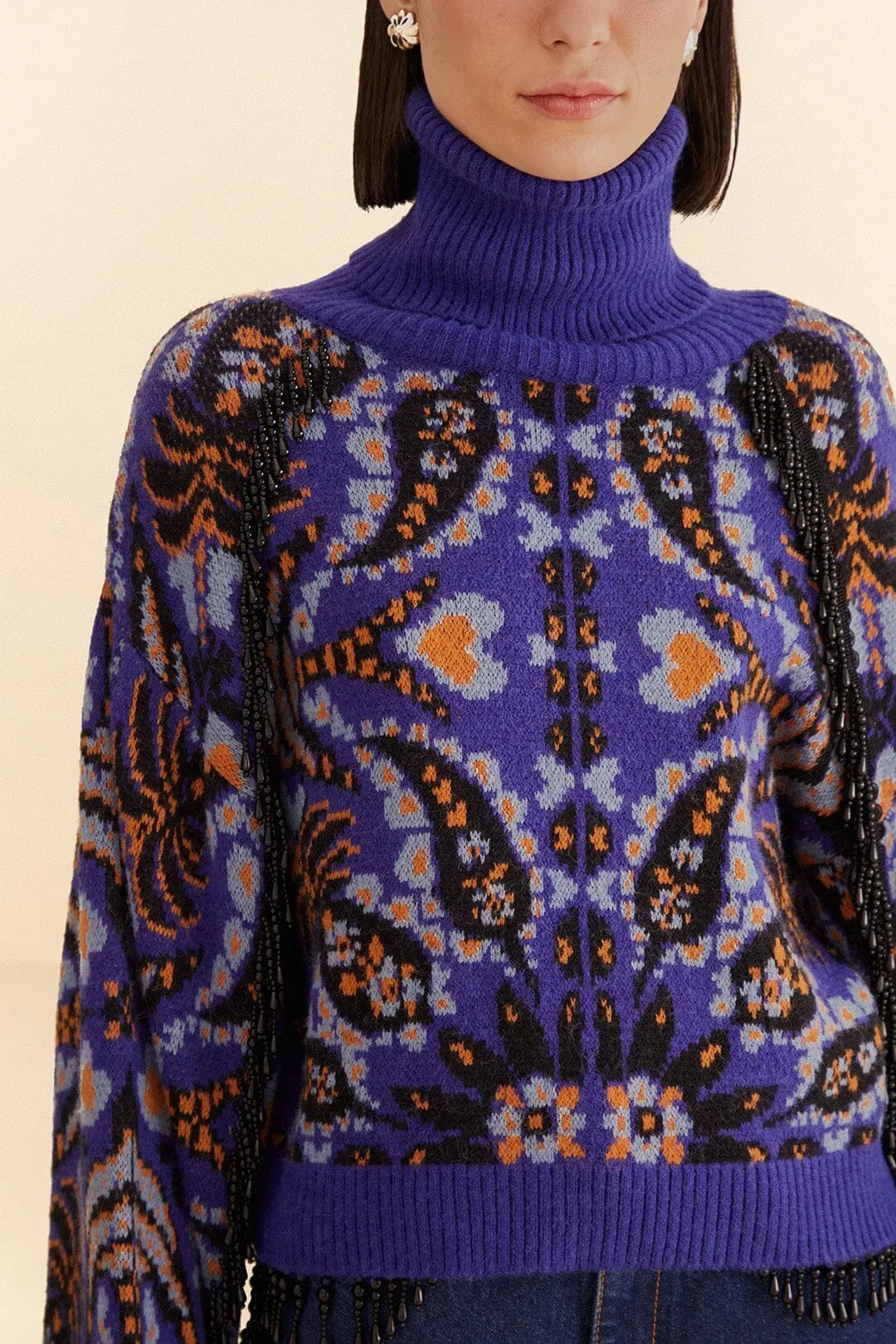 Blue Martina Scarf Sequin Embroidered Knit Cardigan Seasonal Warmth