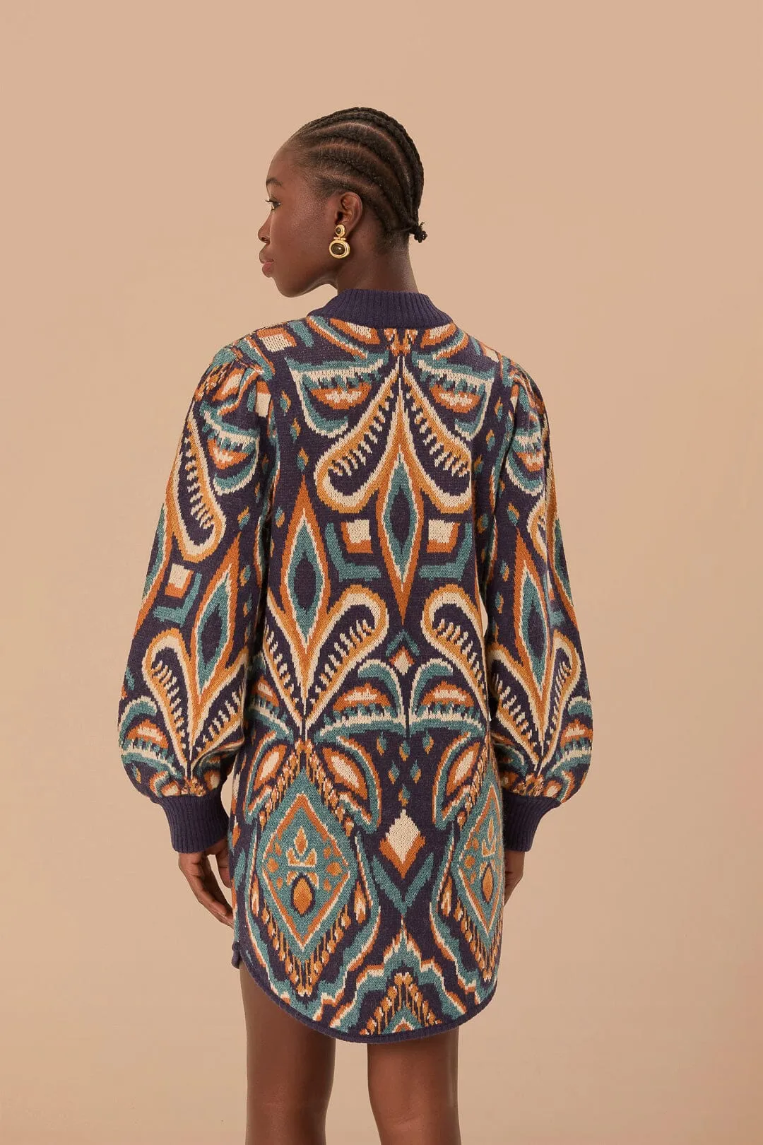 Texture Tone Lattice Pattern Blue Pineapple Ikat Sweater Dress