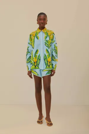 Blue Summer Foliage Scarf LENZING? ECOVERO? Euroflax? Shorts Microfiber Blend Fabric Stay Fresh