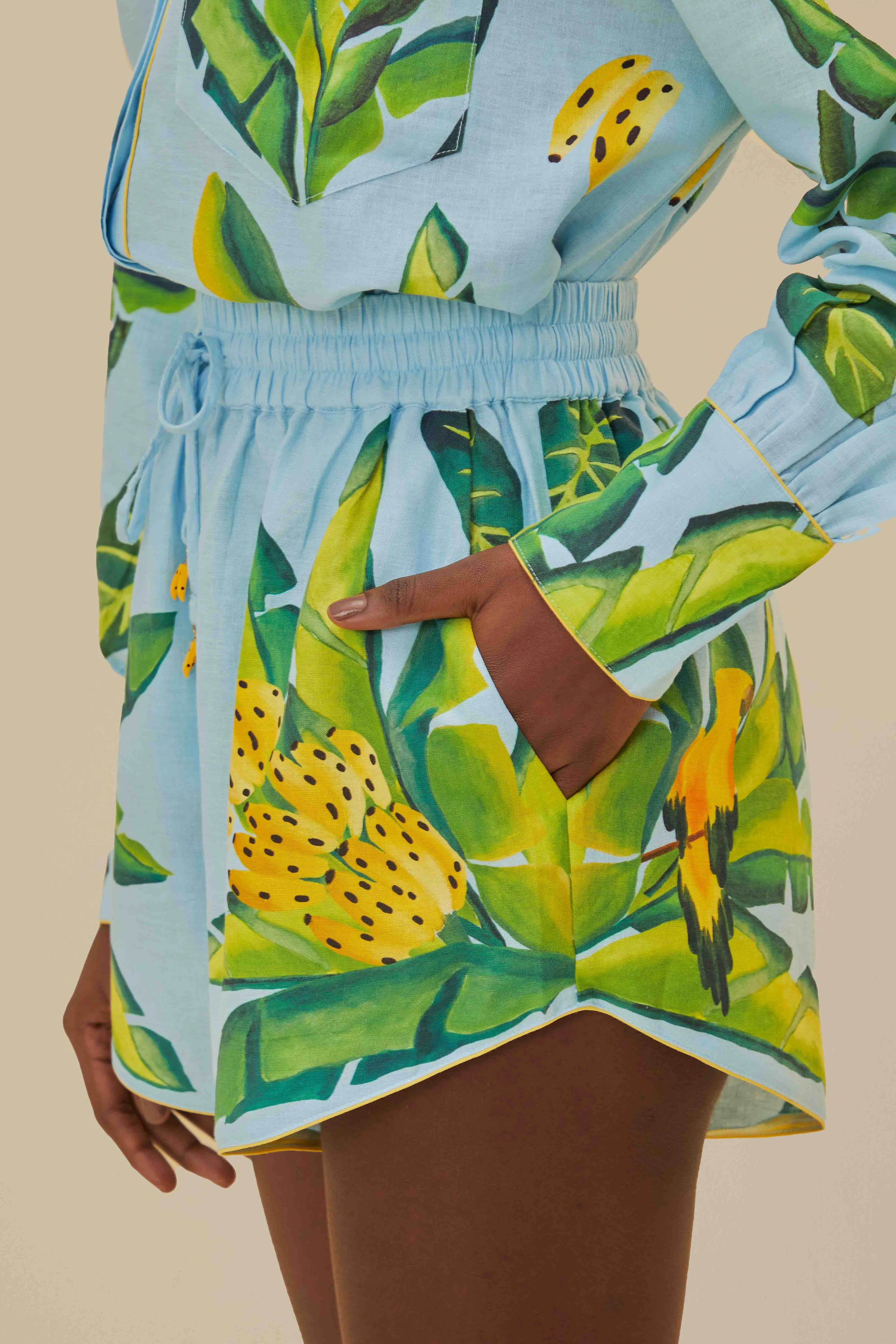 Sleek Stretch Summer Mood Blue Summer Foliage Scarf LENZING? ECOVERO? Euroflax? Shorts