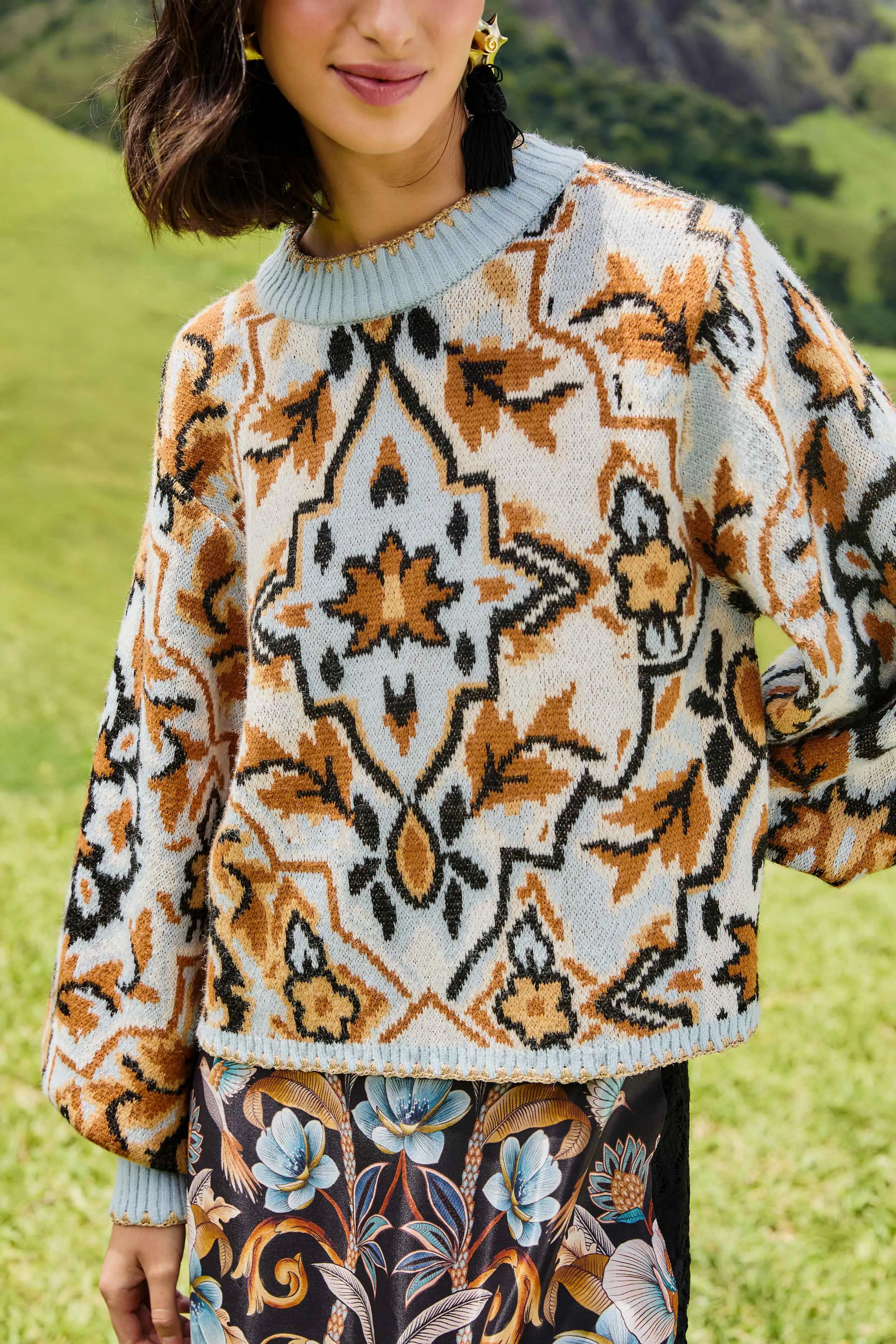 Daily Layered Blue Winter Tapestry Sweater