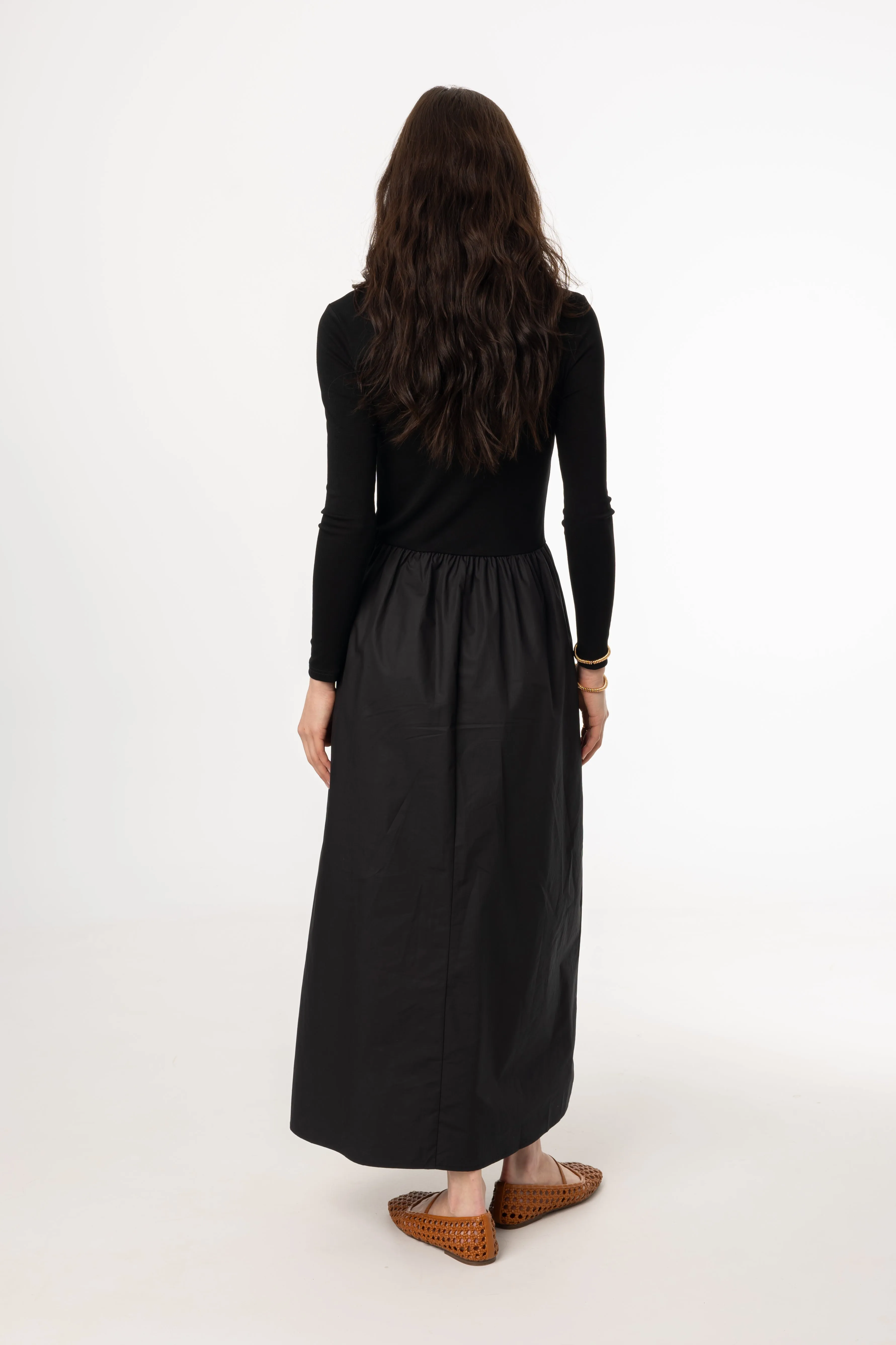 Black Quarter Zip Maxi Dress Unlined Look Texture Soft