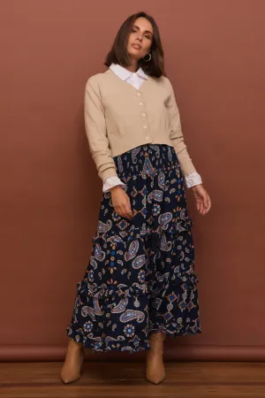 Aaliyah Frill Skirt in Navy Filigree Street Attire
