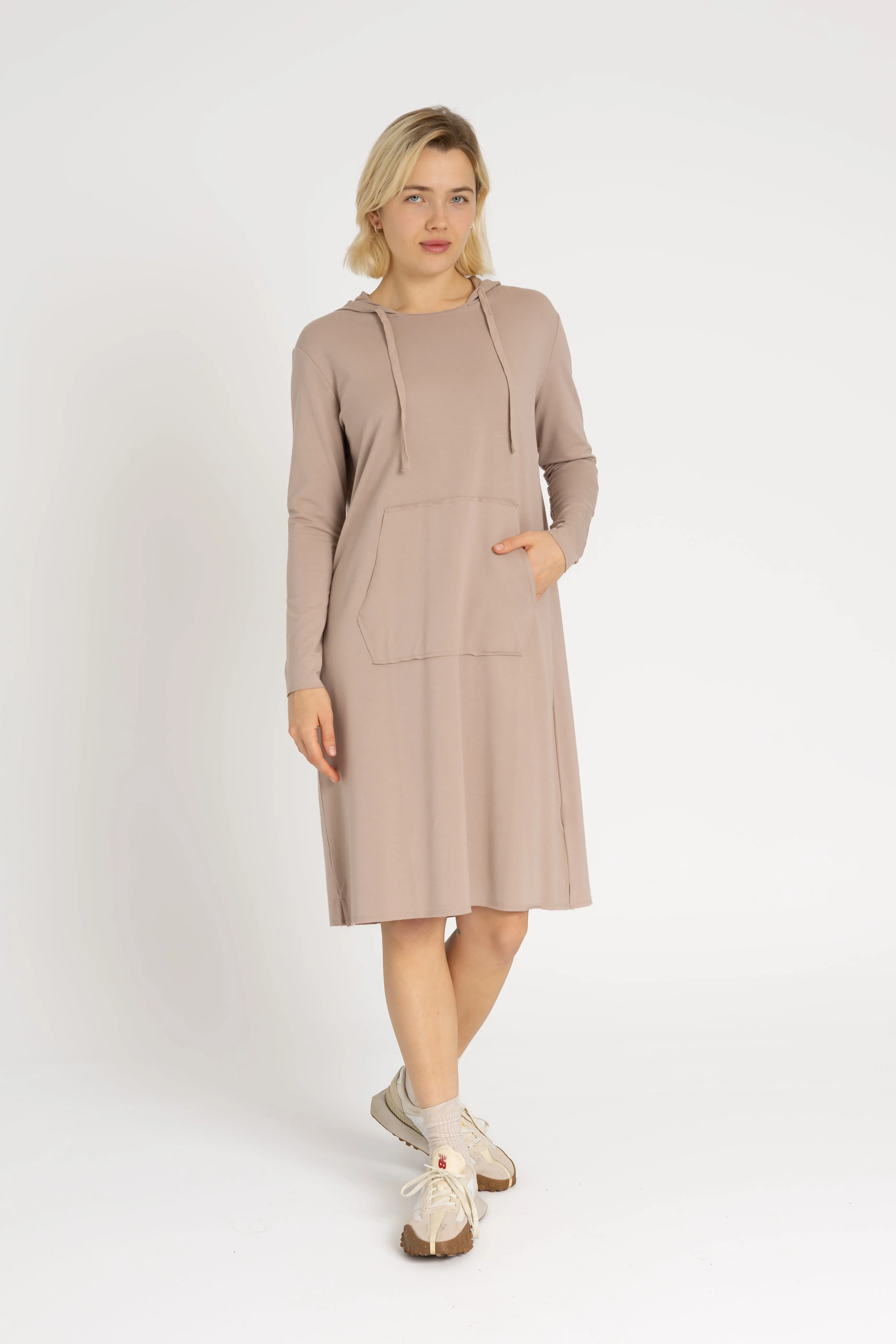 Bone Drawstring Hoodie Dress Urban Chic Fit Focused