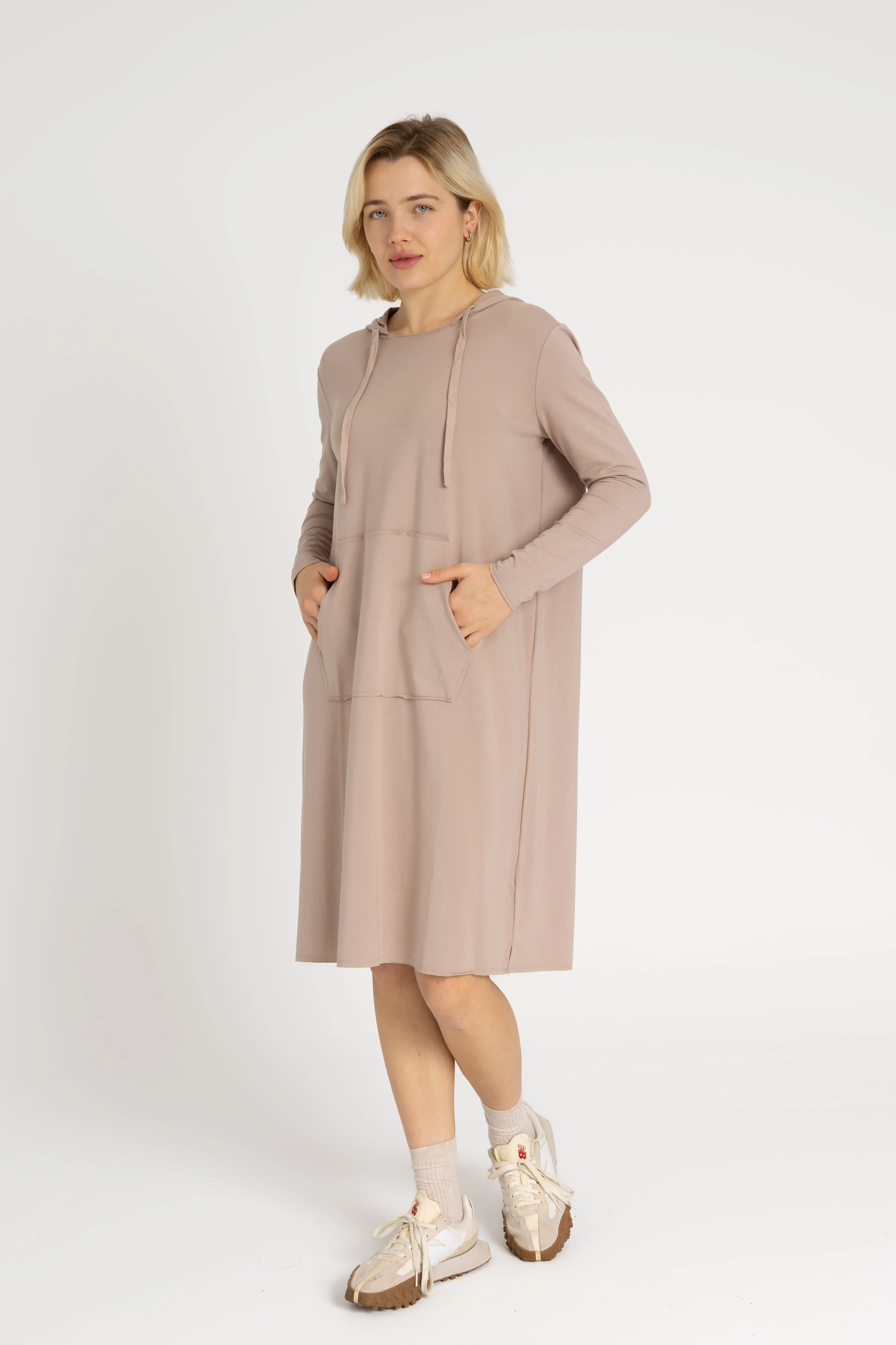 Texture Flow Bone Drawstring Hoodie Dress