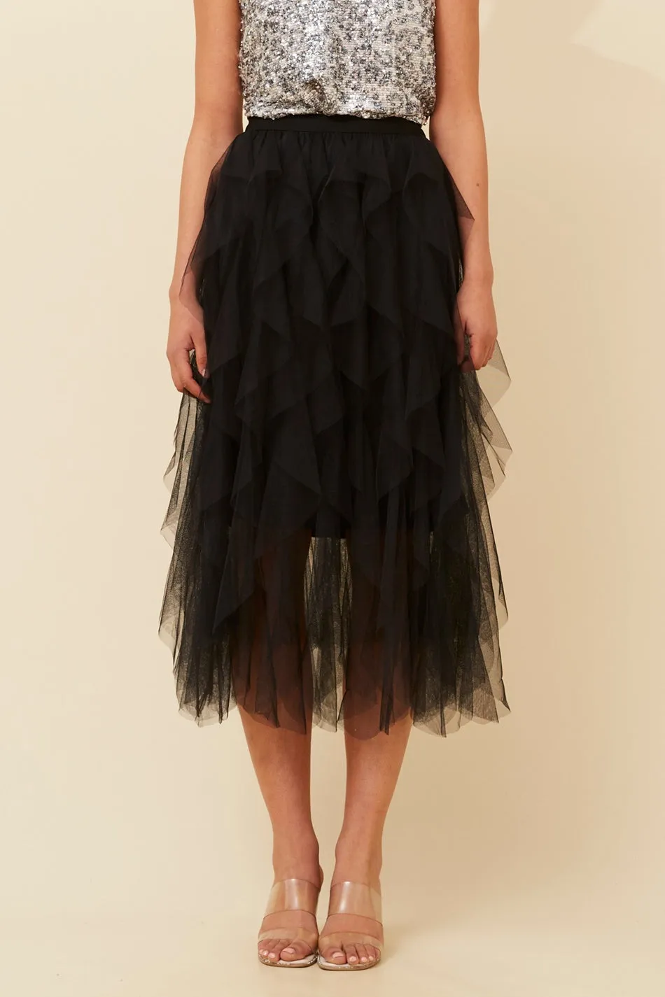 STEPH TULLE SKIRT Crossback Strap Inverted Pleats