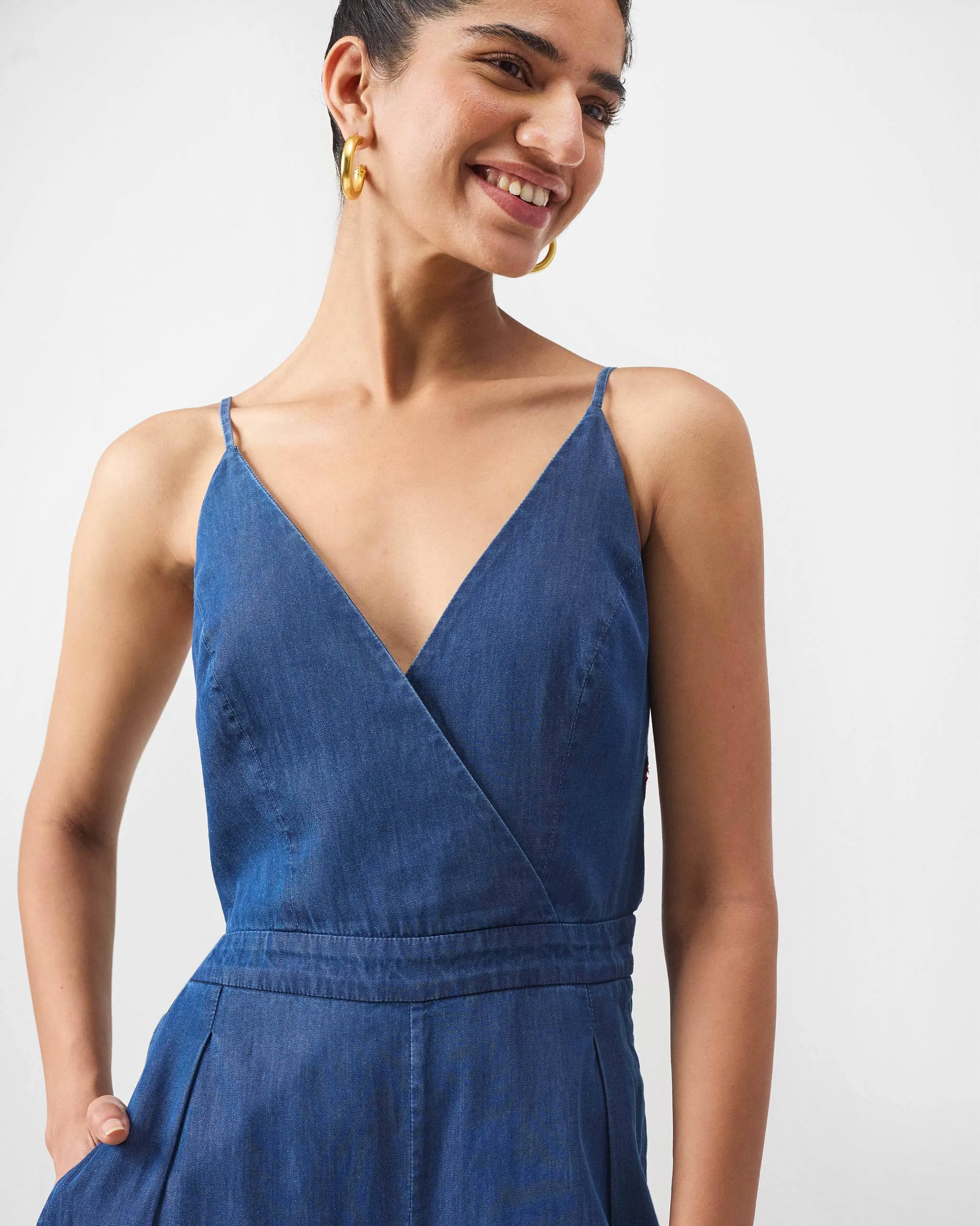 Bow Jumpsuit - Denim BreathableFabric