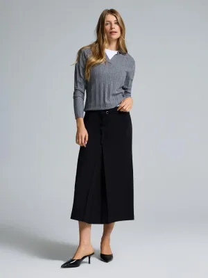 Metallic Finish Tonal Layering Box-Pleated Midi Skirt