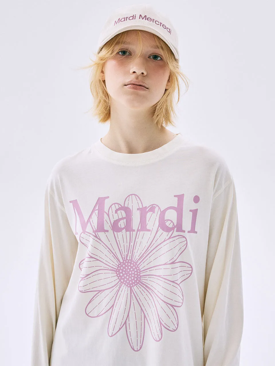 TSHIRT LONG SLEEVE FLOWERMARDI_CREAM PINKLAVENDER Minimalistic Wear Washable