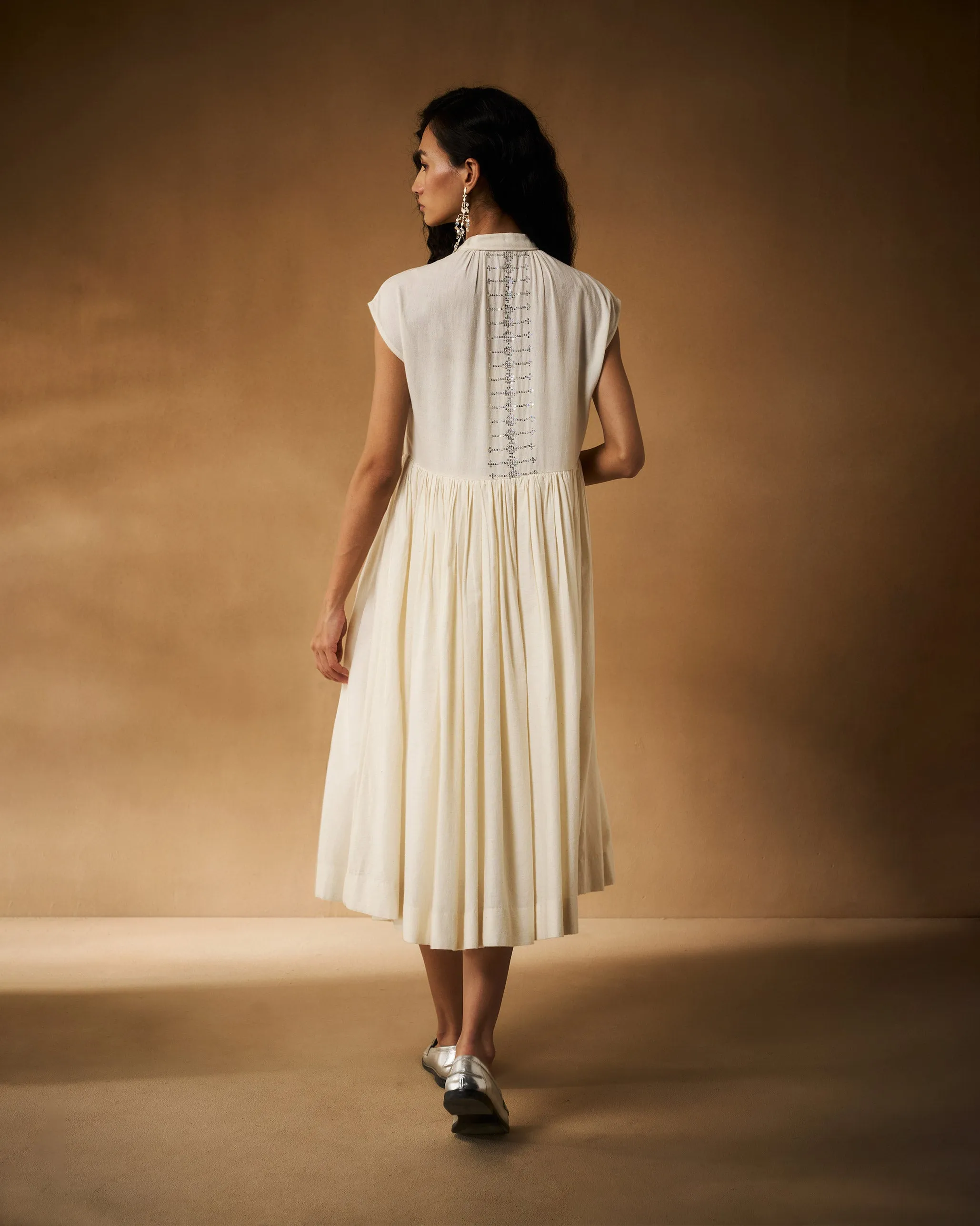 Professional Comfort Mina Dress with Slip - Ivory Hand Embroidered