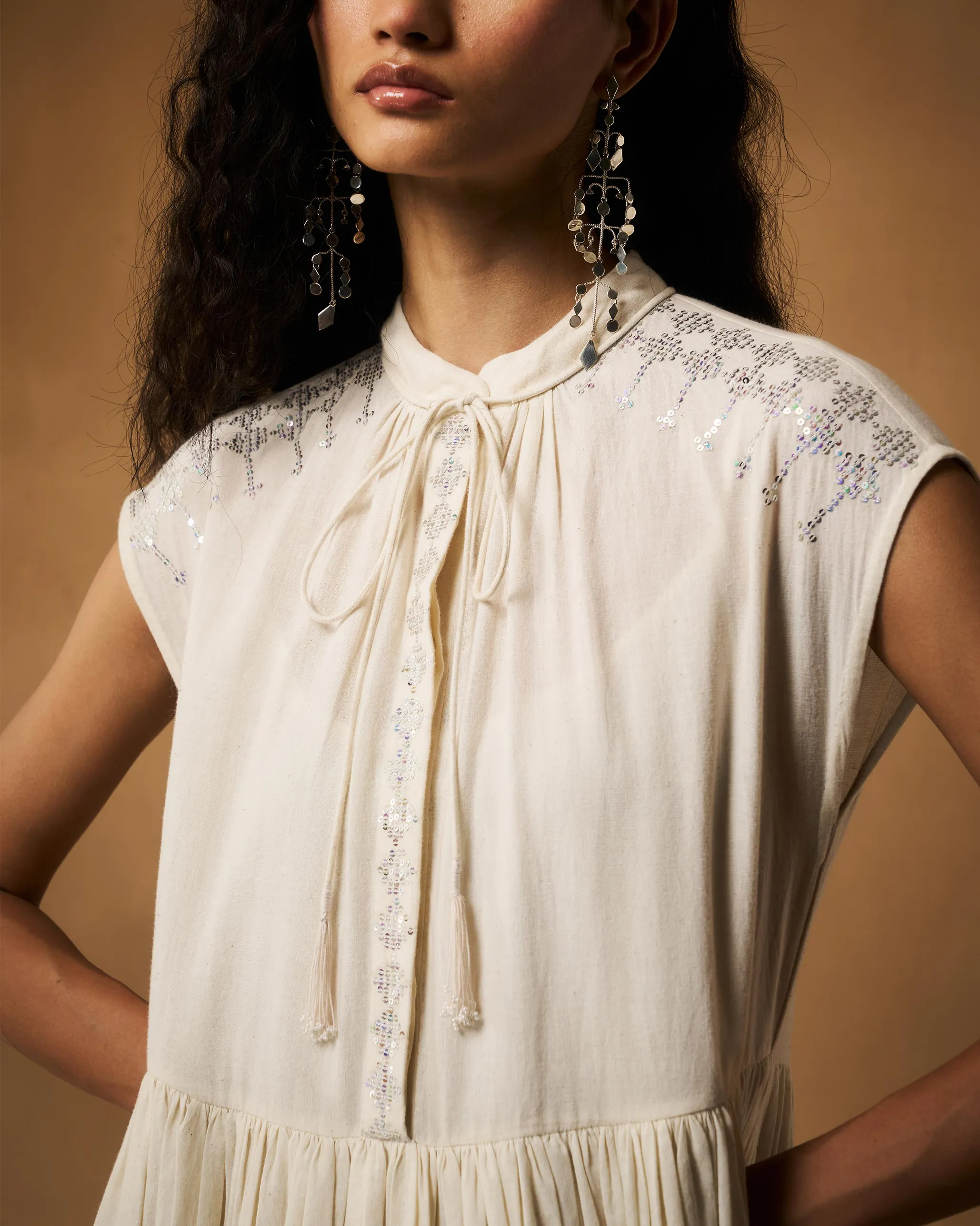 Mina Dress with Slip - Ivory Hand Embroidered Soft Appeal Cool Season