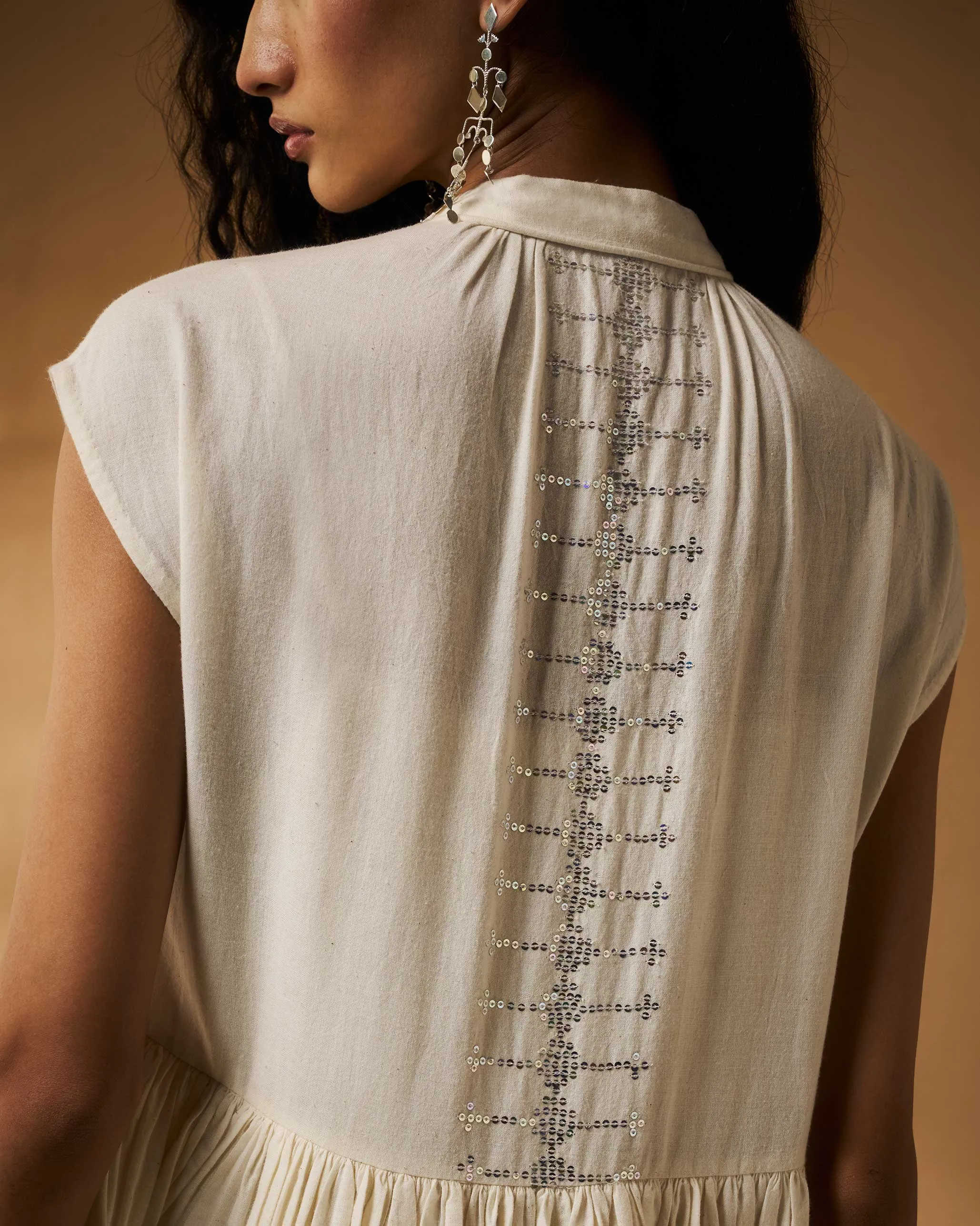 Mina Dress with Slip - Ivory Hand Embroidered Crisp Detail Elegant Finish