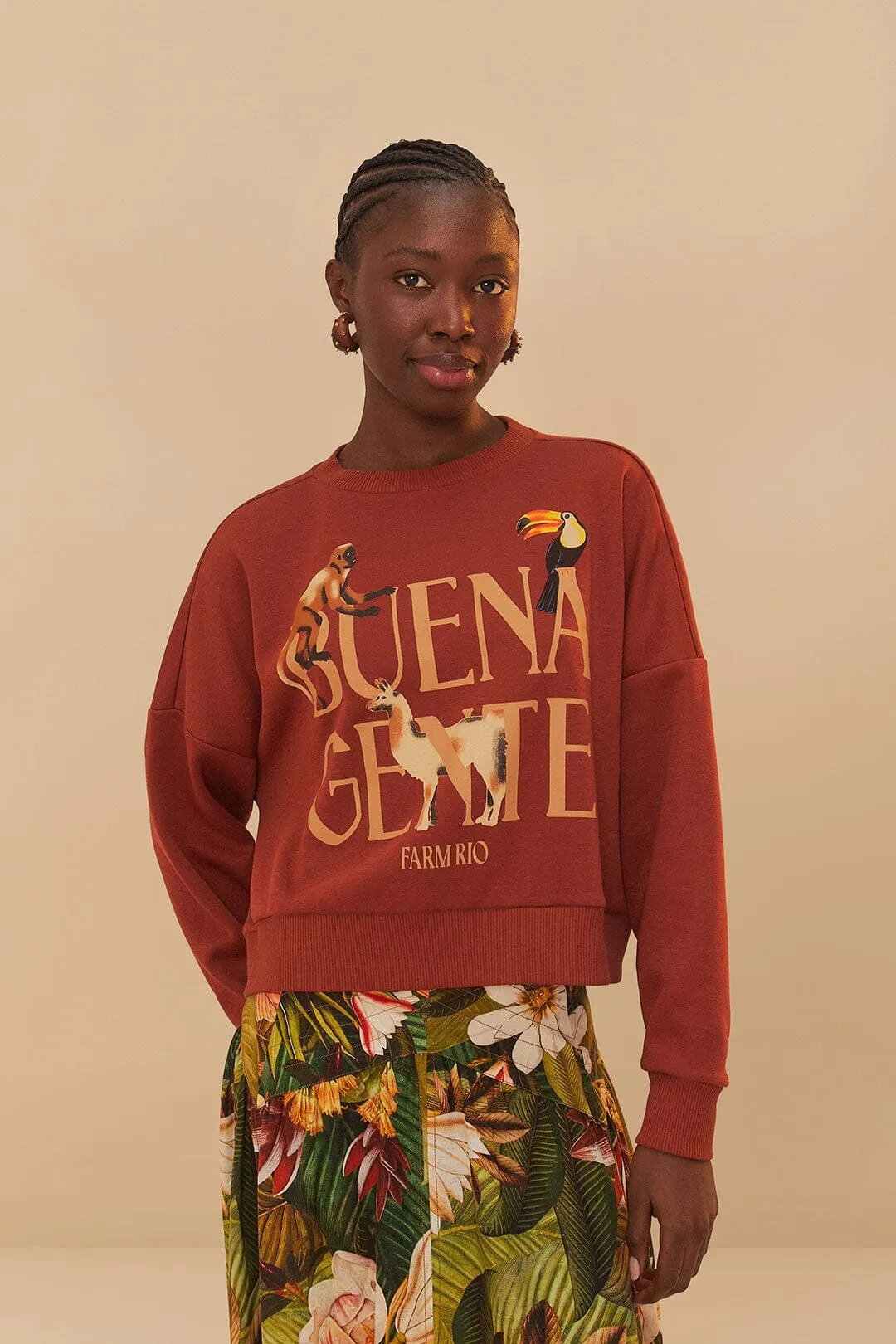 Reinforced Hem Sleek Texture Brown Buena Gente Sweatshirt