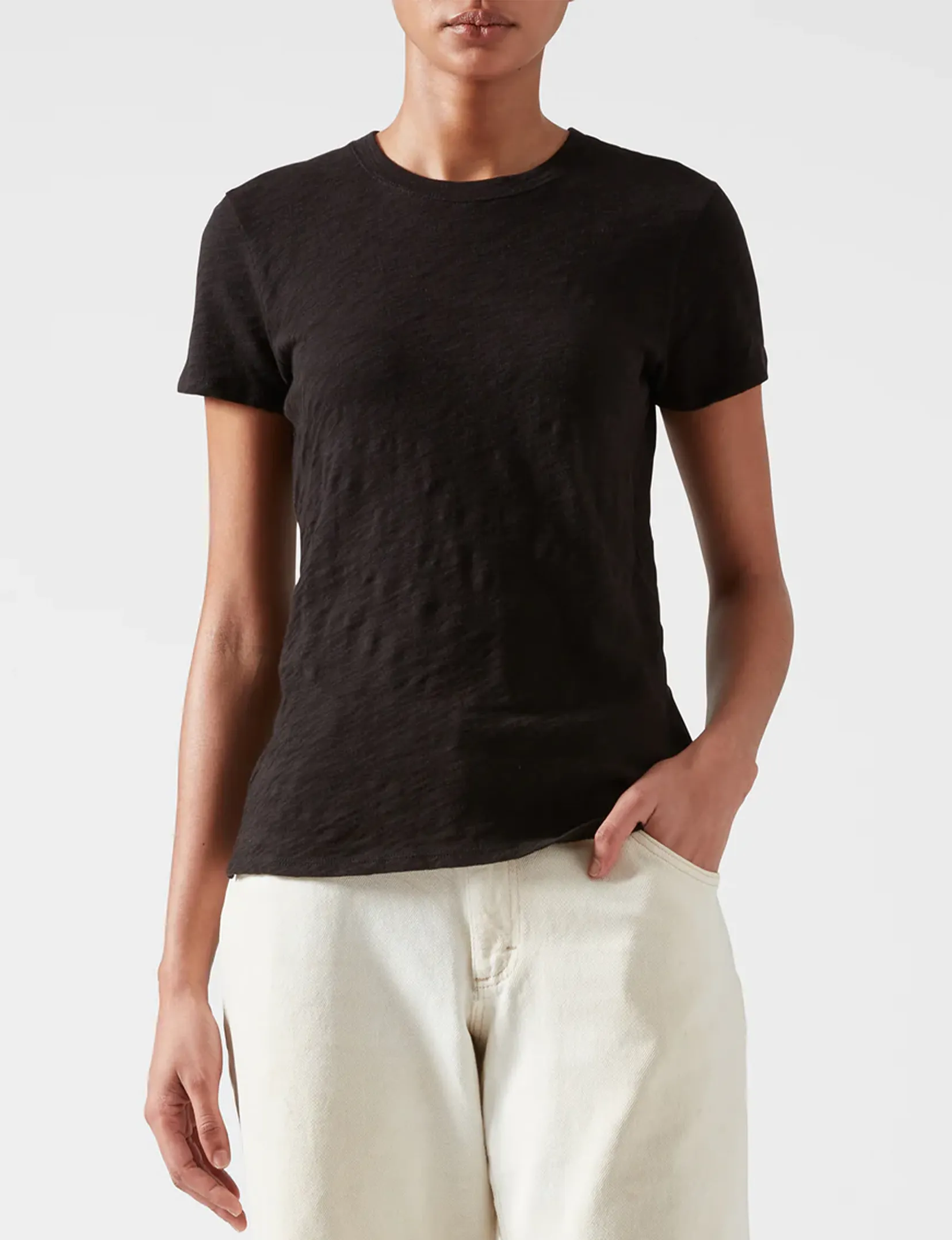 Comfy Fit Stretch Fit Design Schoolboy Crew Tee, Black