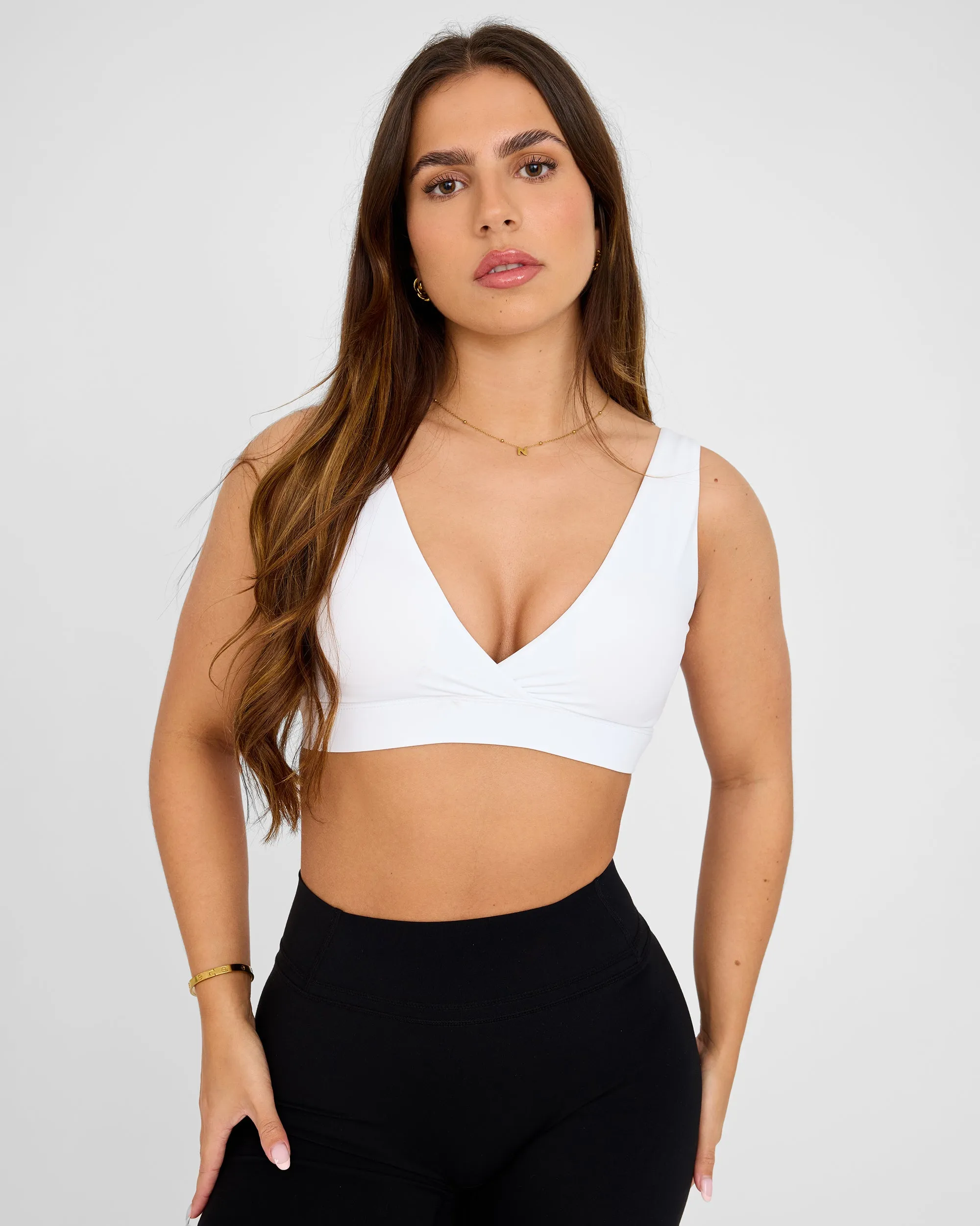 Legacy Ultimate V-Neck Sports Bra White Embroidered edges