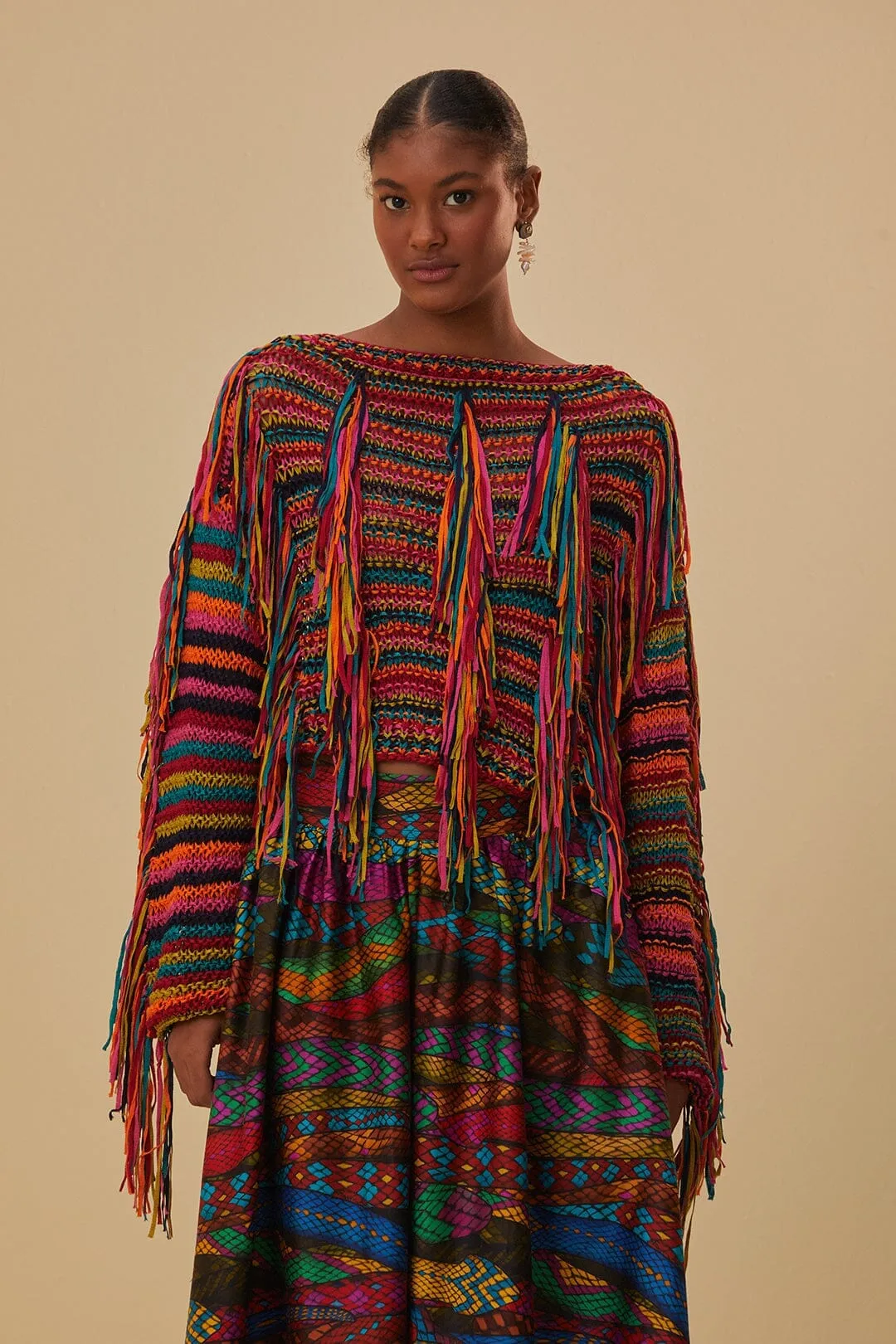 UVProtective Knit Density Colorful Stripes Knit Sweater