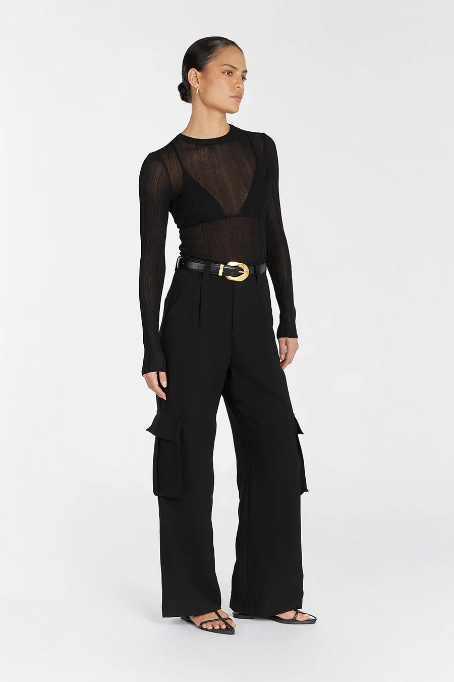 Breathable Liner Integration OdorResistant HARPER BLACK LONG SLEEVE KNIT TOP