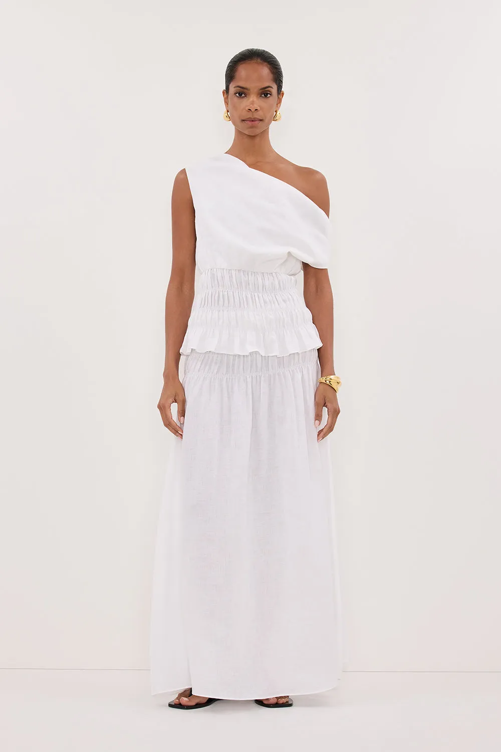 MAIA WHITE LINEN SHIRRED SKIRT Calm Mood