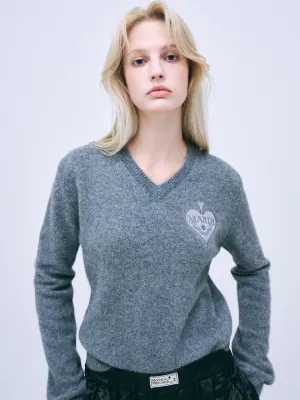 RACCOON BLENDED V NECK SATIN SPADE_GREY LowImpact Dye Process Layered Look