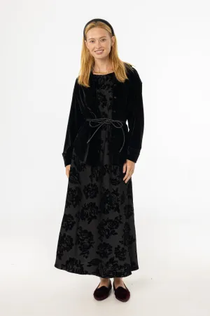 Black Flower Print Velvet Slip Jumper Spring Garden Dance Night