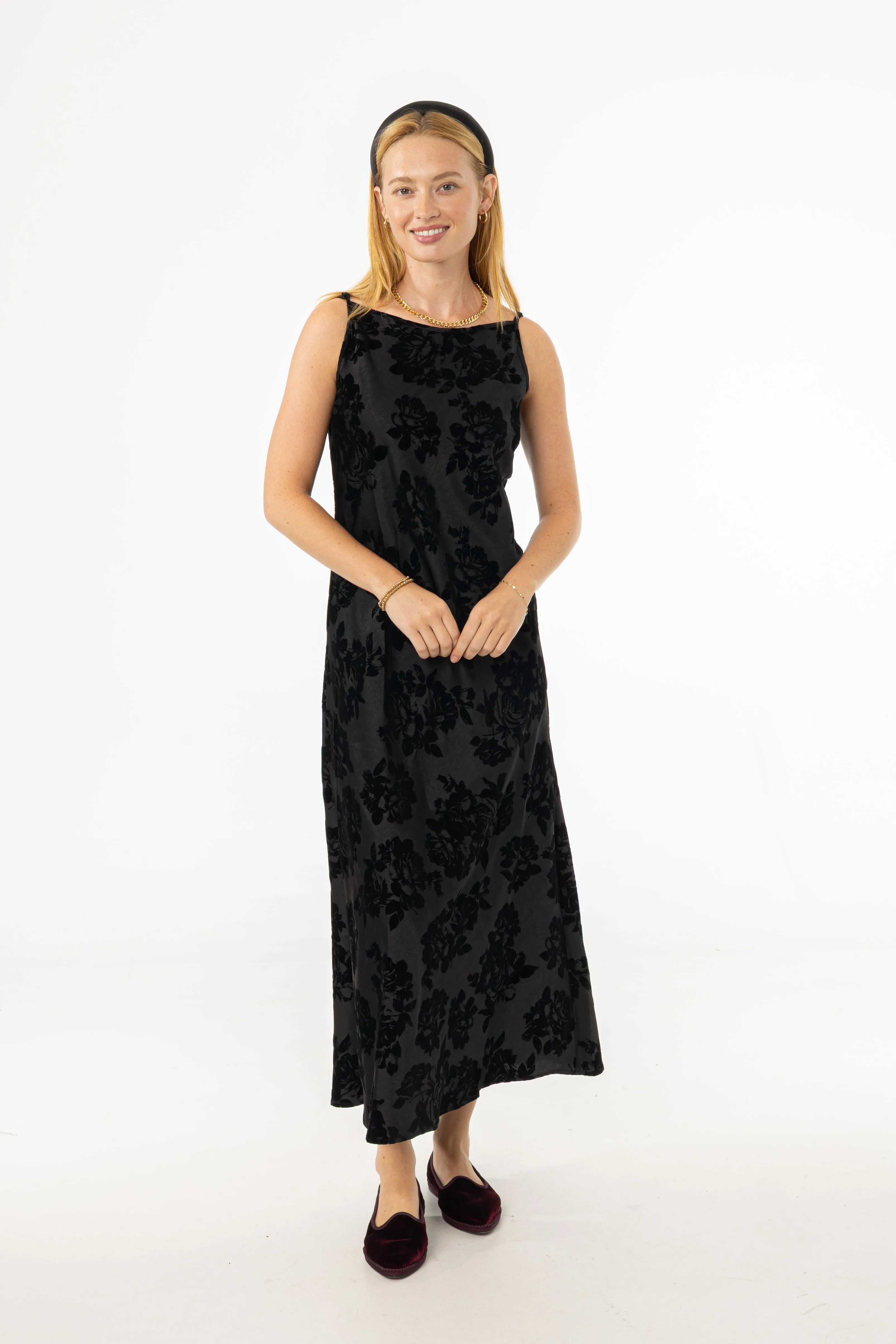 Soft Movement Black Flower Print Velvet Slip Jumper