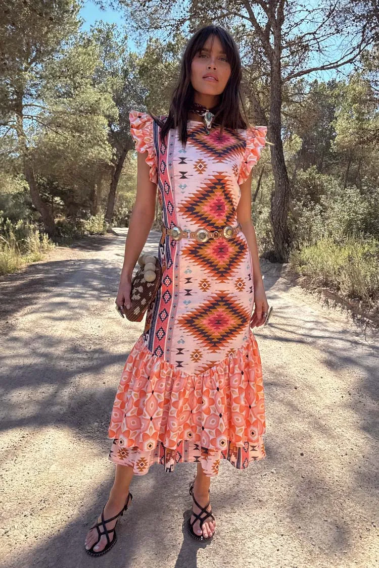 Color-Blocked Form Fit Bridget Print Frida Dress