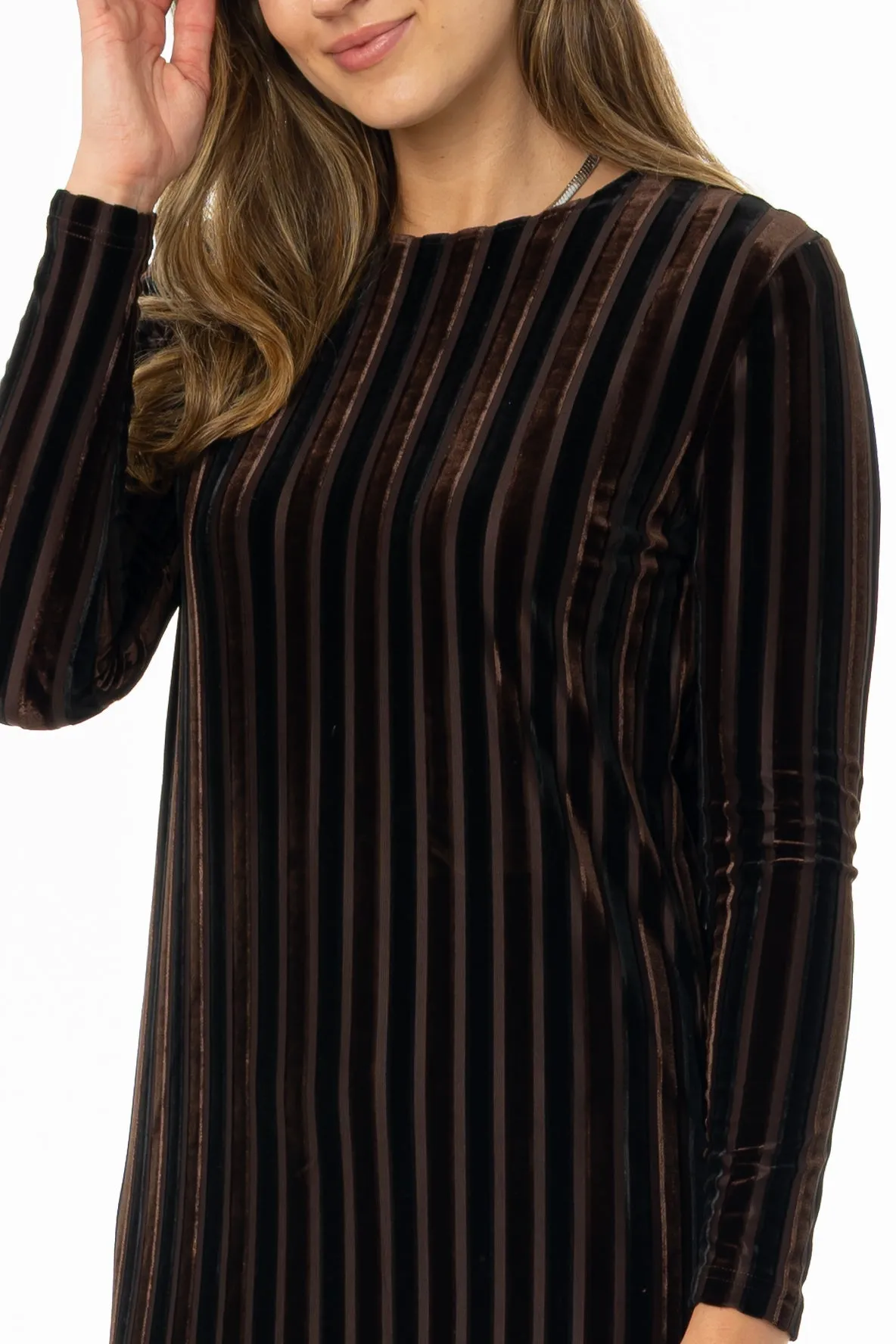 Fresh Appeal Statement Mood Brown Double Ribbed Velour Maxi Dress
