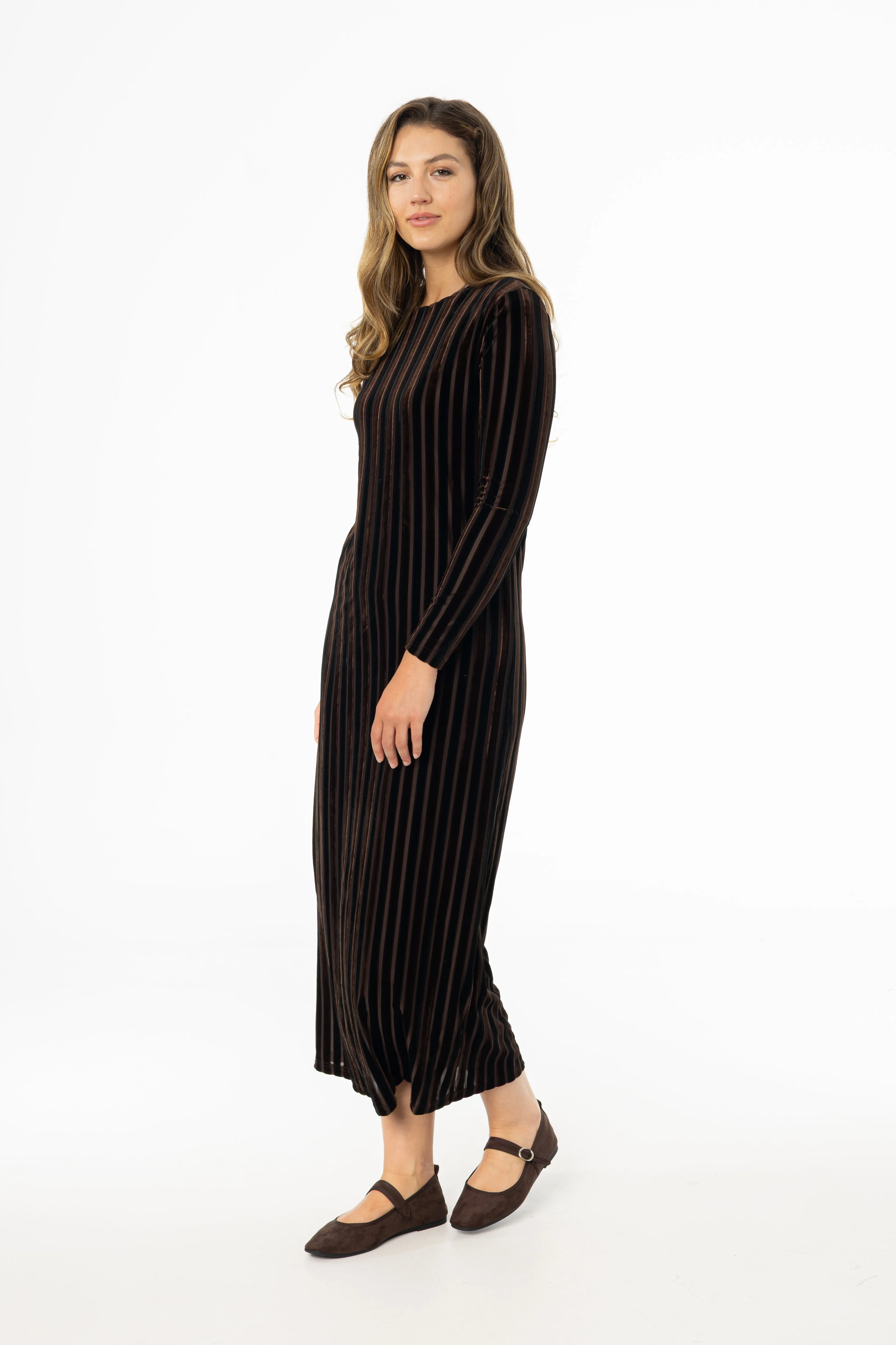 Sporty Comfort Brown Double Ribbed Velour Maxi Dress