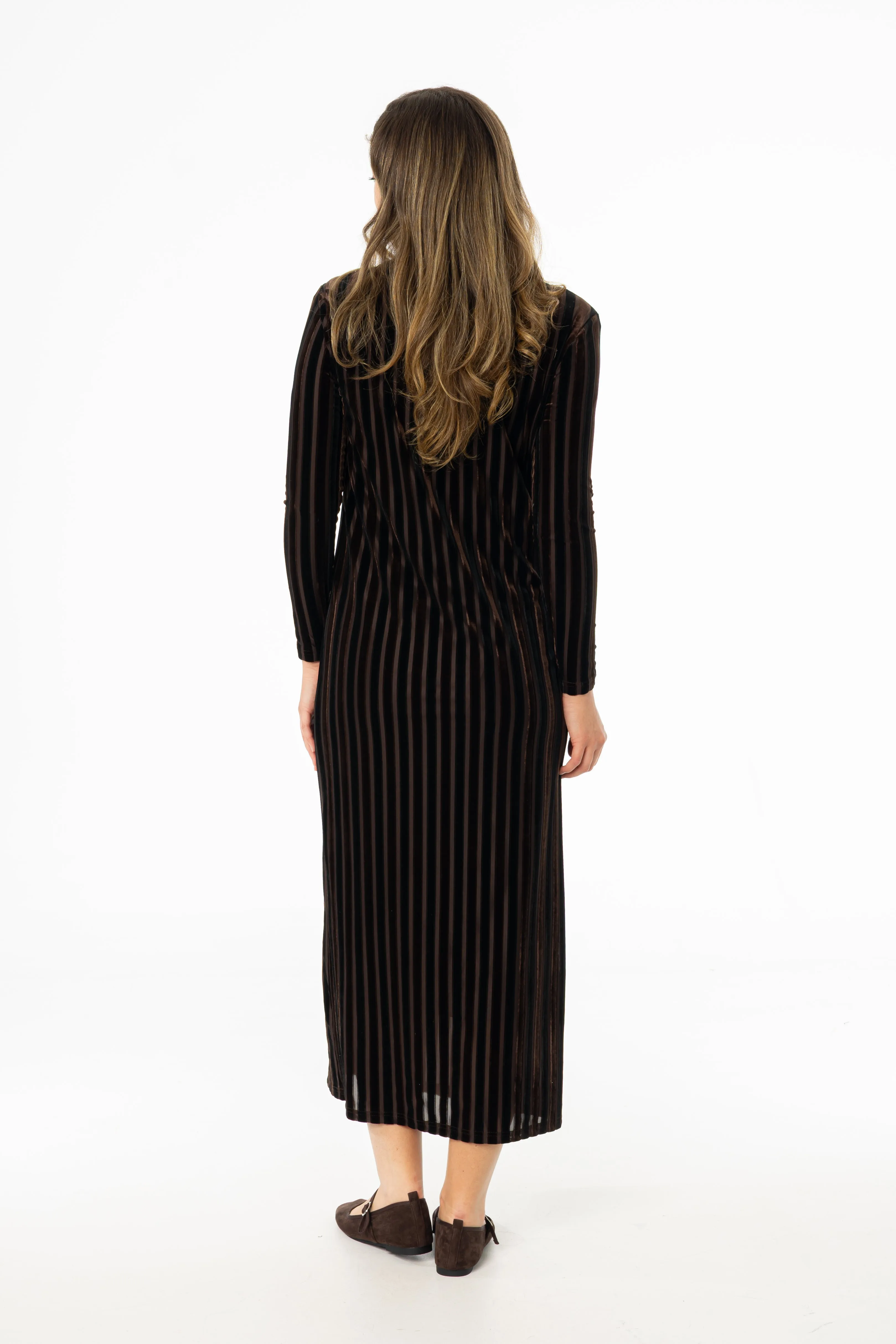 Chic Fit Brown Double Ribbed Velour Maxi Dress