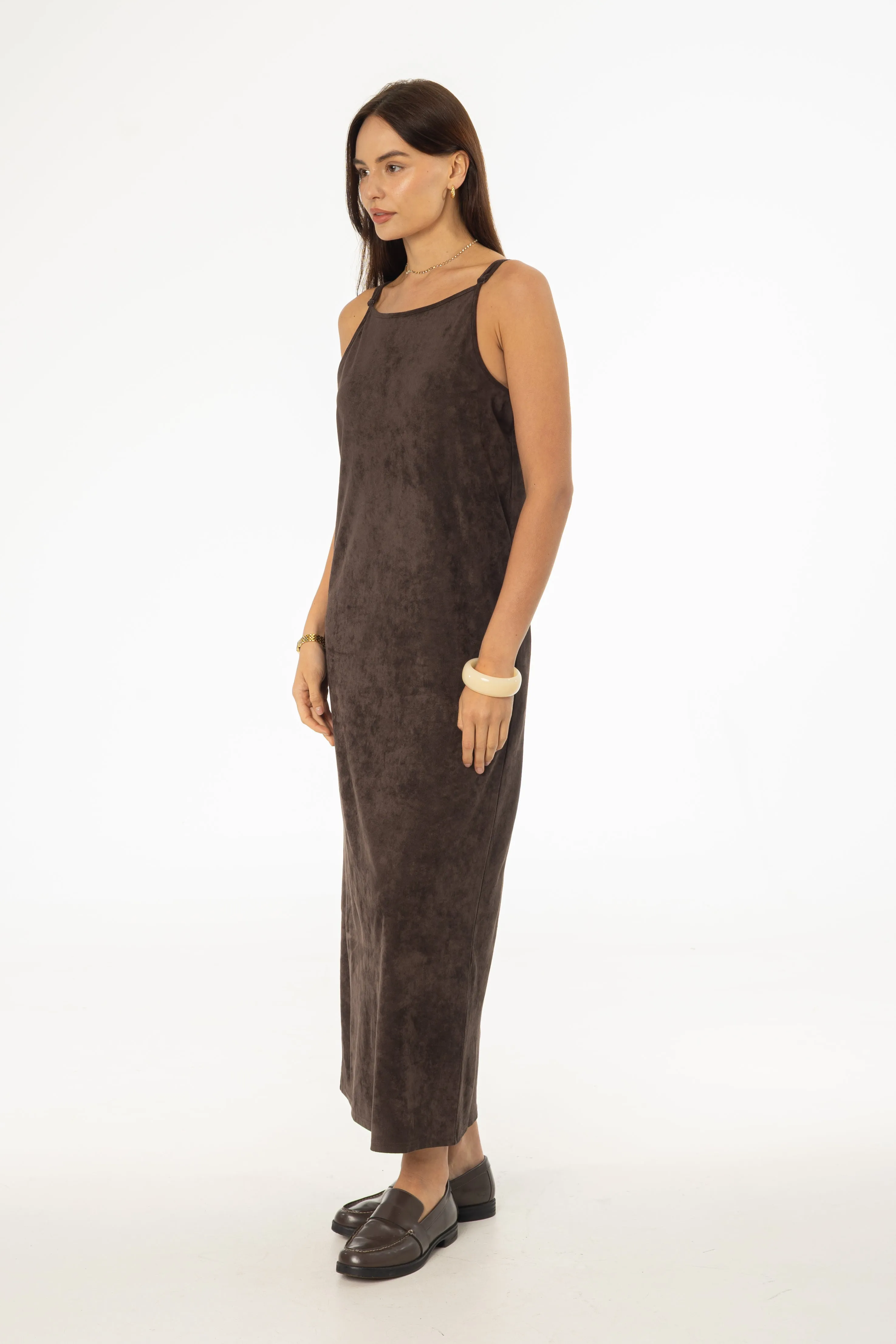 Brown Microsuede Maxi Jumper Daily Mood