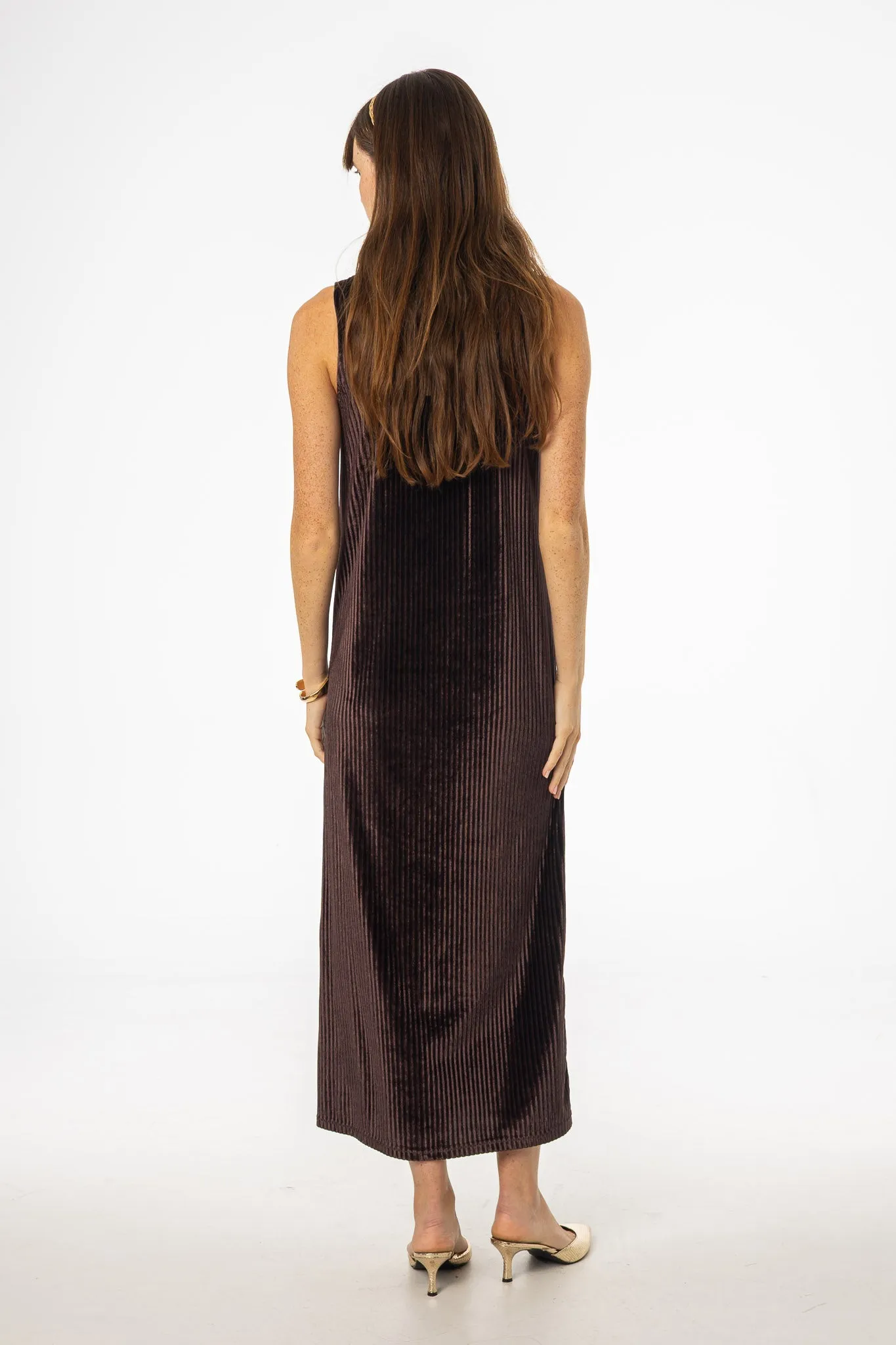 Brown Ribbed Velour Jumper Versatile dress for layering Magnetic-Closure