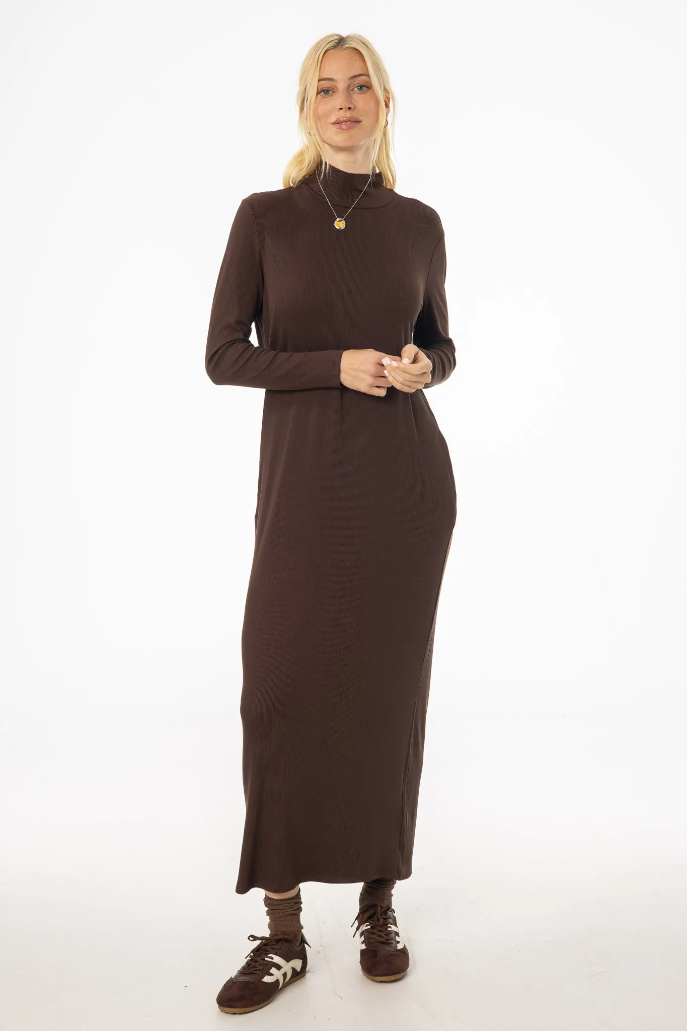 Urban Style Neutral Layer Brown Turtleneck Basic Maxi