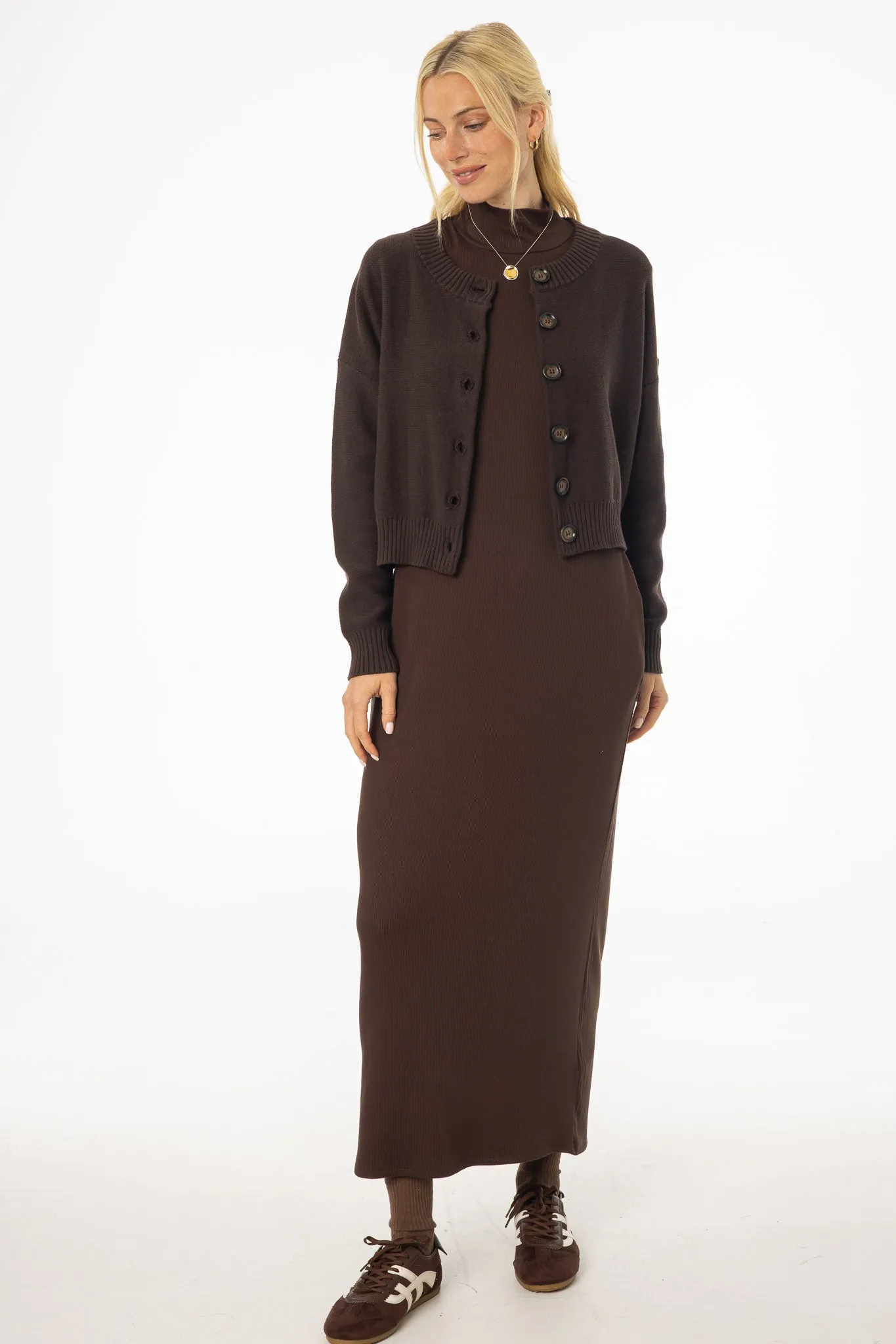 Brown Turtleneck Basic Maxi Classic Tailoring Luxe Comfort