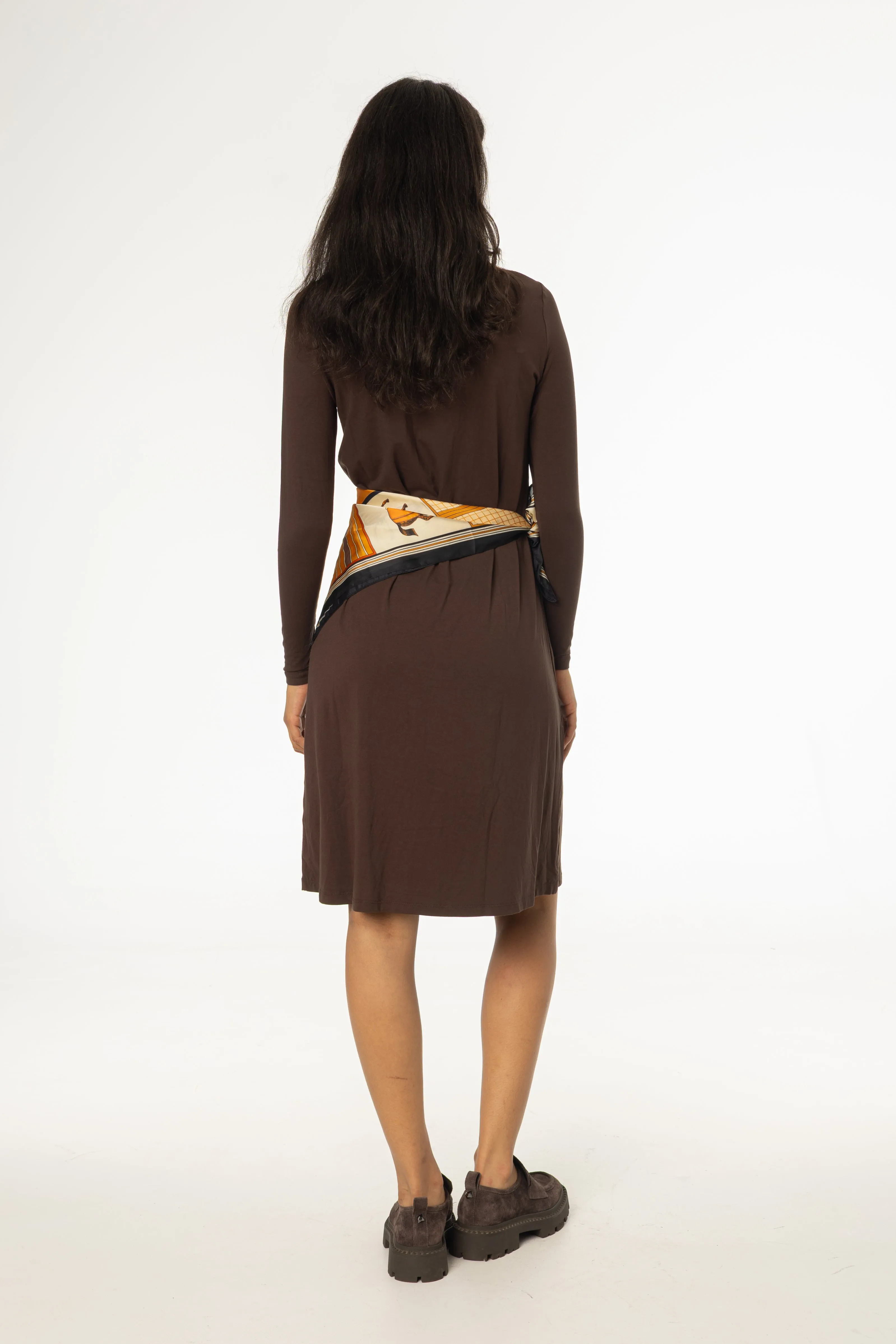 Balanced Fit Quiet Glow Brown Turtleneck Swing Dress