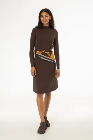 Brown Turtleneck Swing Dress Effortless Look Easy Look