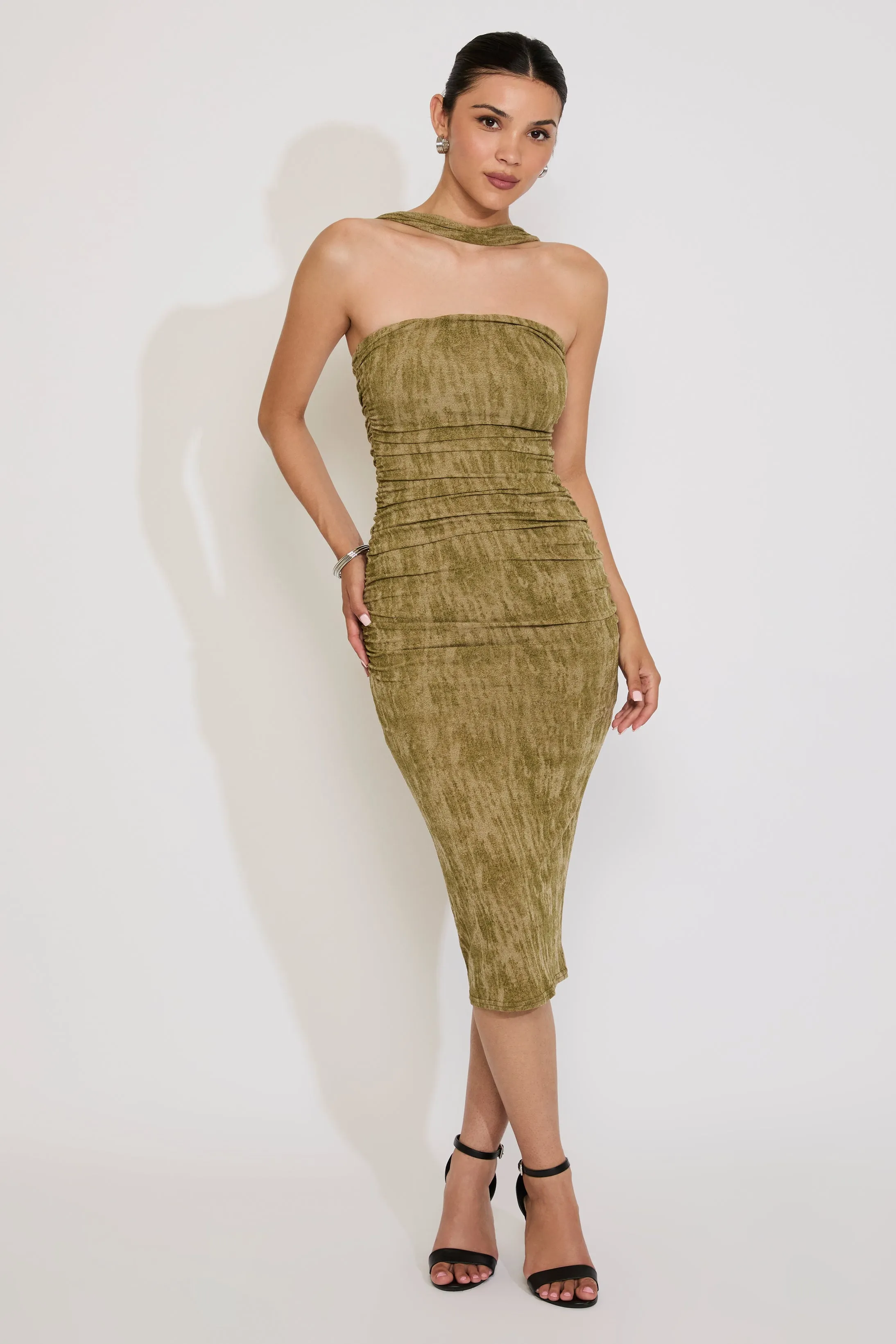 BRUSHED KNIT TUBE MOCK NECK MIDI DRESS Everyday Comfort