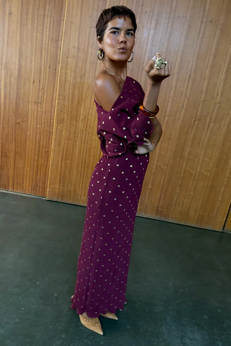 Romantic Vibes Glossy-Finish Burgundy Tilly Dress