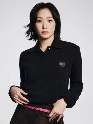 Multi Directional Stretch Seasonal Wear RACCOON BLENDED V NECK HEART LOGO_BLACK