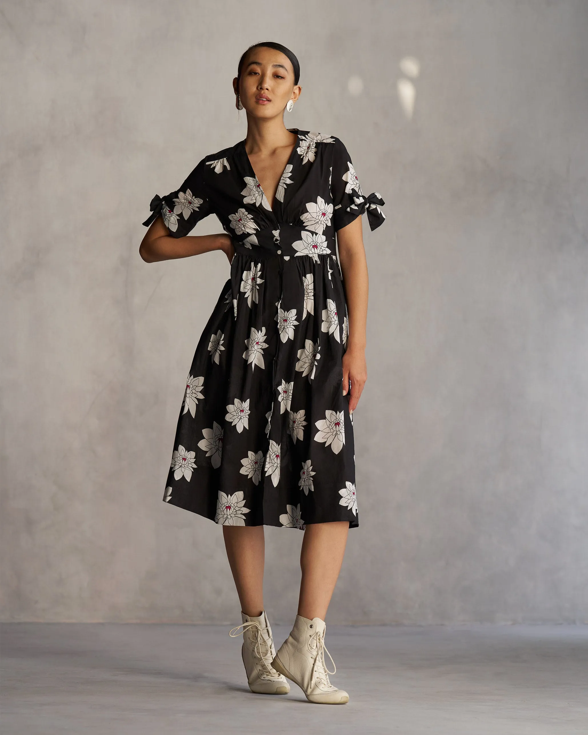 Soft Stitch Button Down Dress - Black