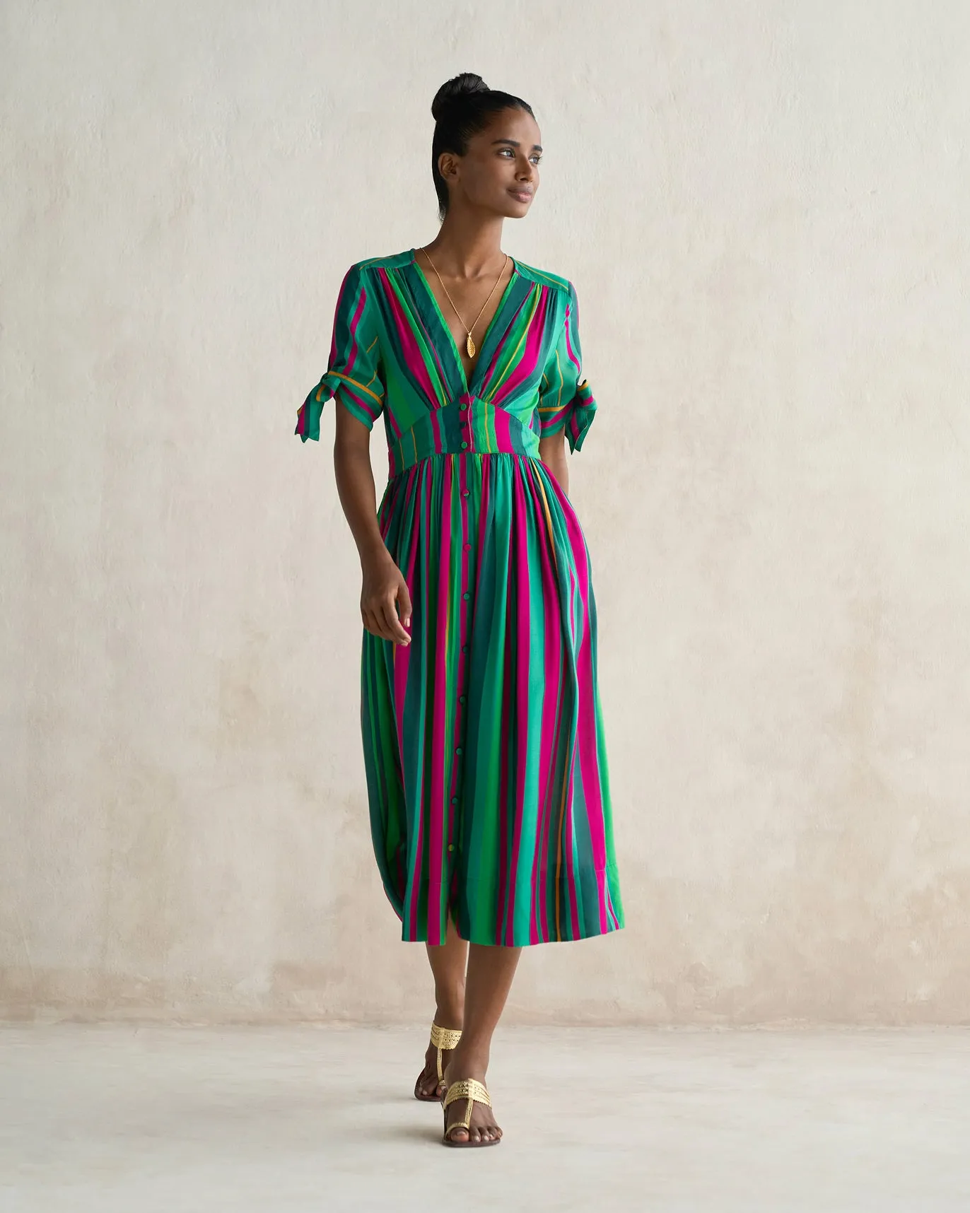 Stylish and Simple Button Down Dress - Multi