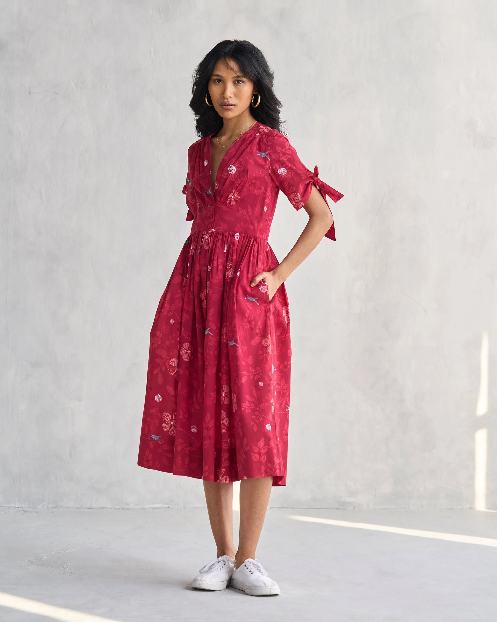 Button Down Dress - Red BreathableLining