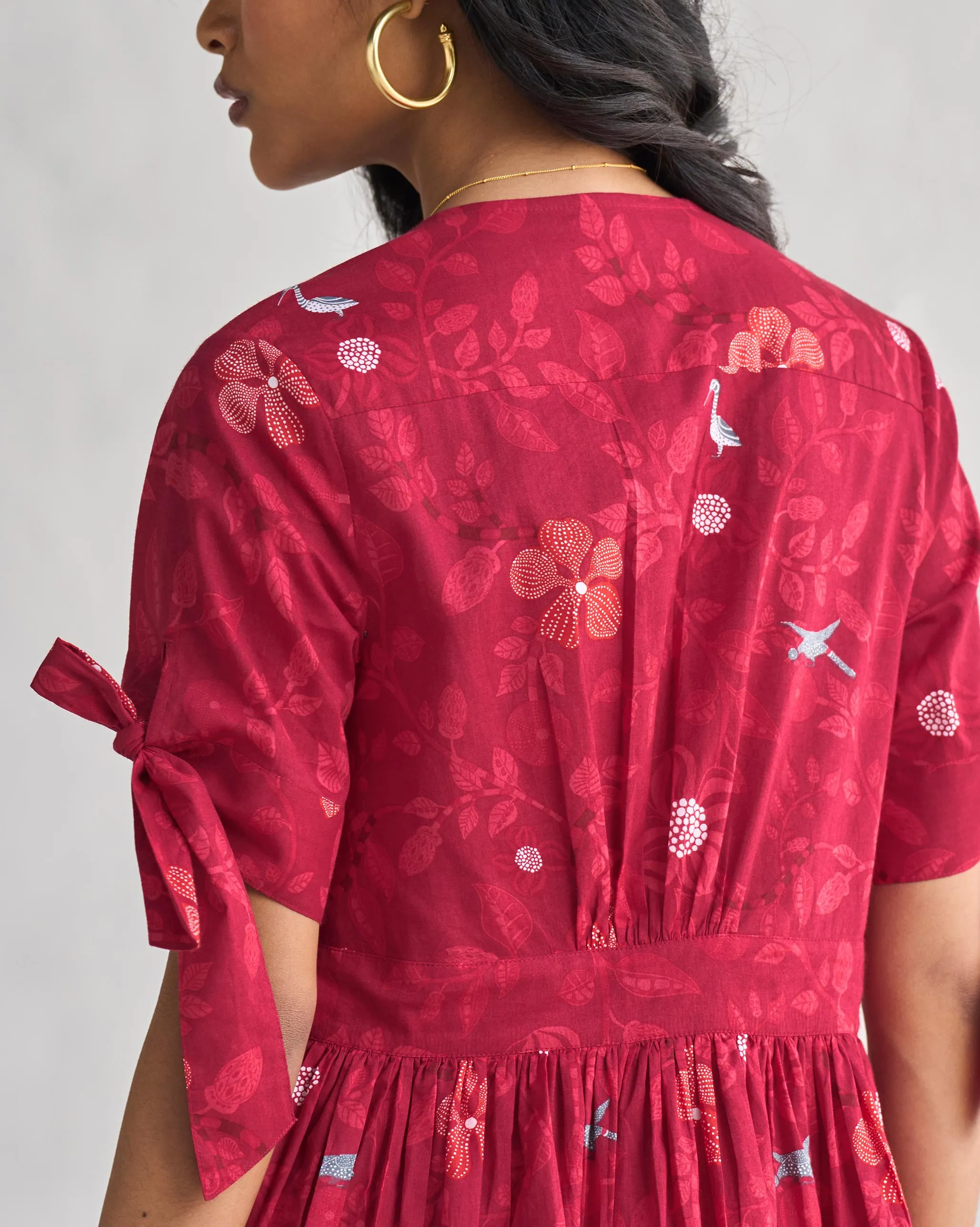 Wrap-Style Button Down Dress - Red