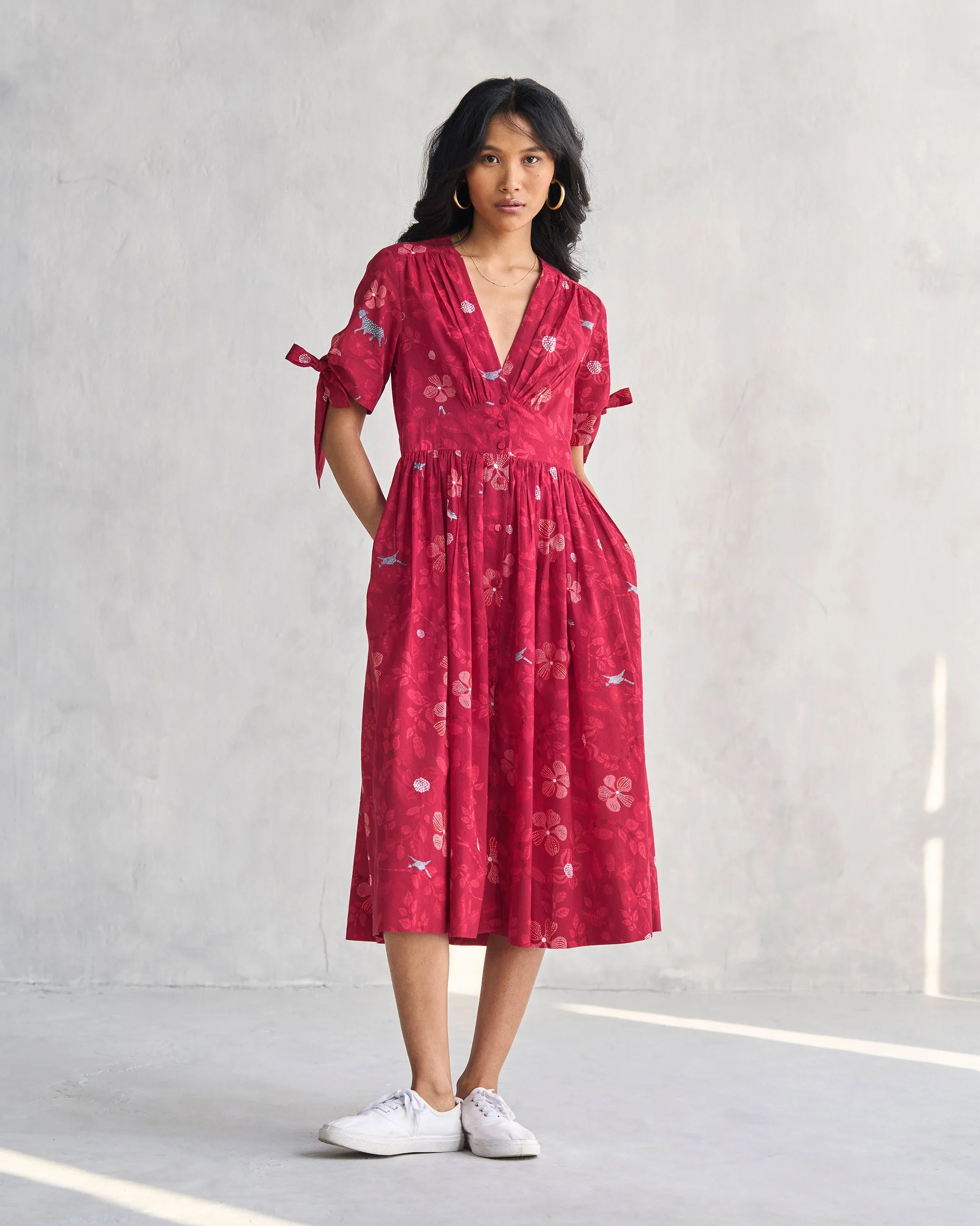 Soft Fit Wear Gentle Motion Button Down Dress - Red