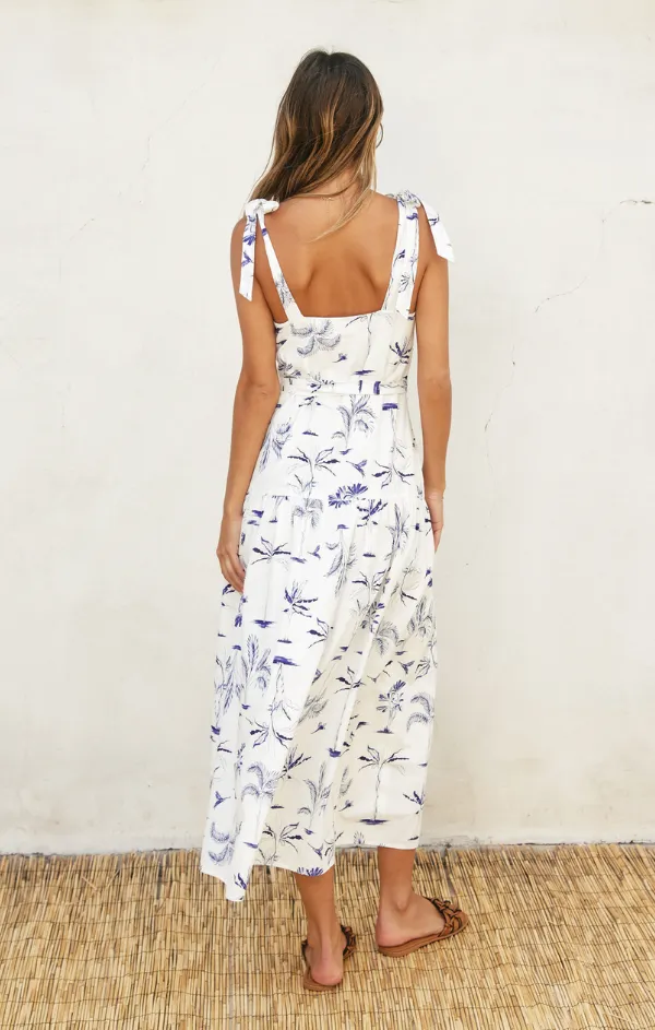 Button Front Blue Palm Maxi Chill Edge