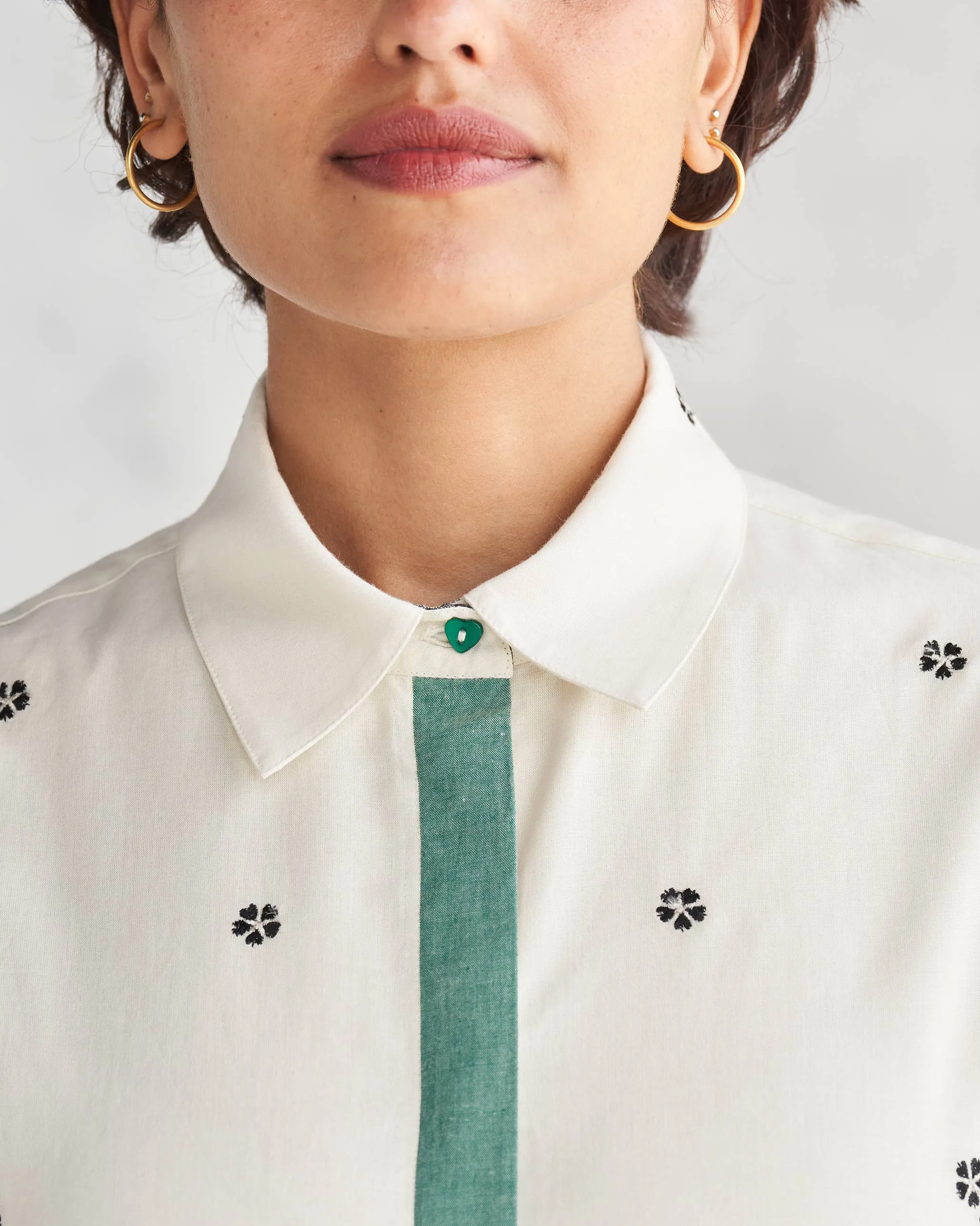 Button Front Dress - Ivory Evening Motion