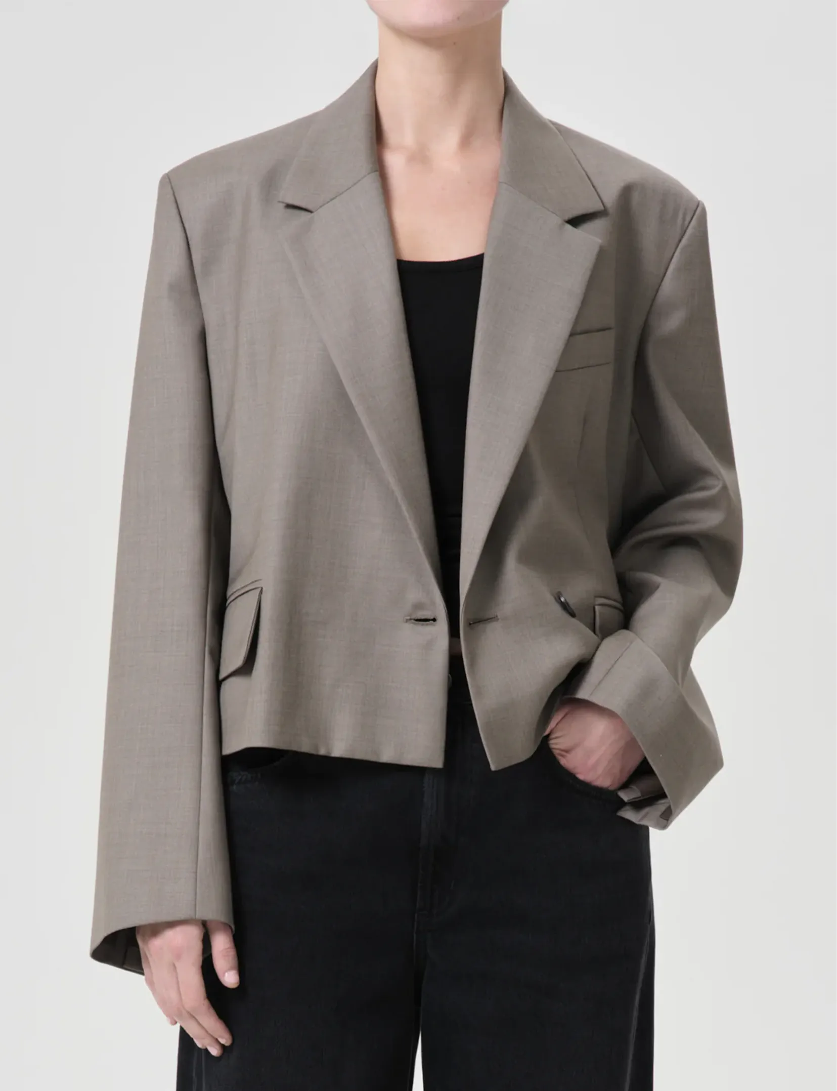 Heat Retention Callie Cropped Blazer, Khaki